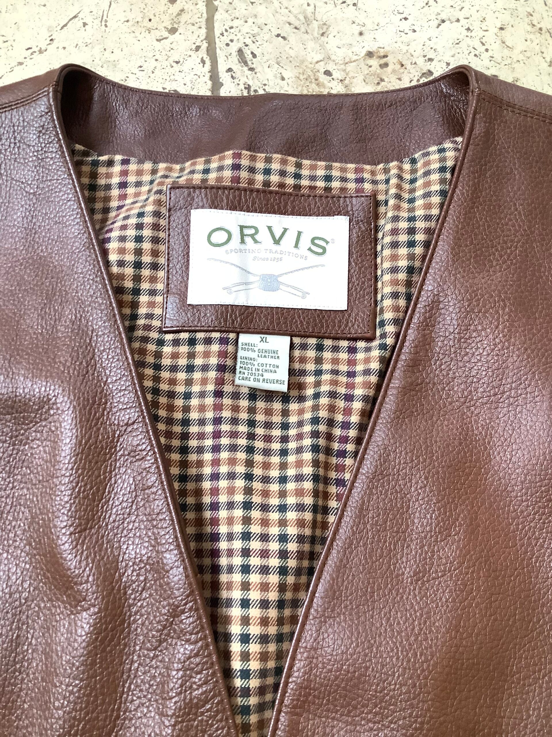 New Orvis Leather waist coat/ Gillet XL