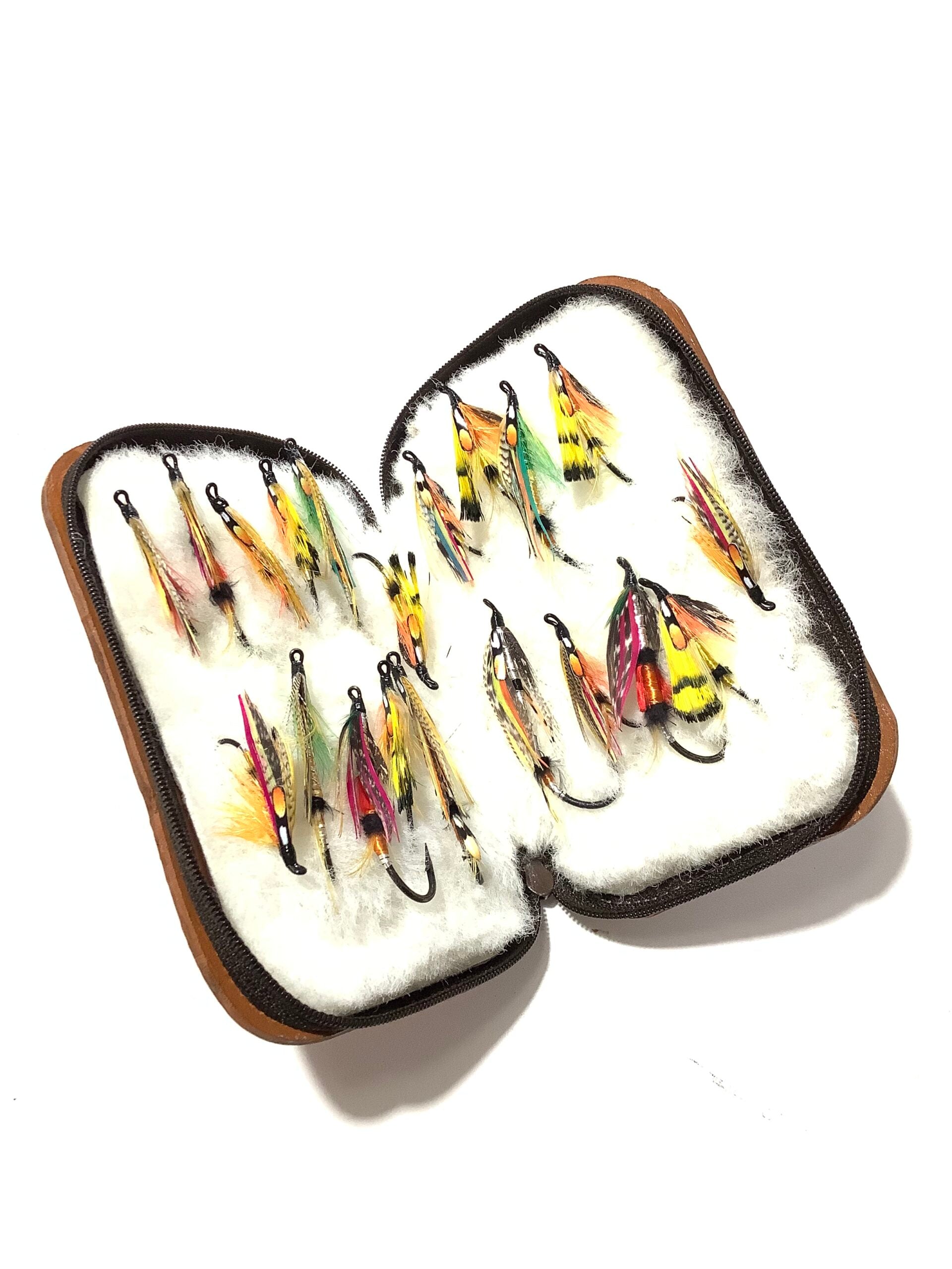 Hardy Bros Leather Fly Wallet with dressed Salmon flies
