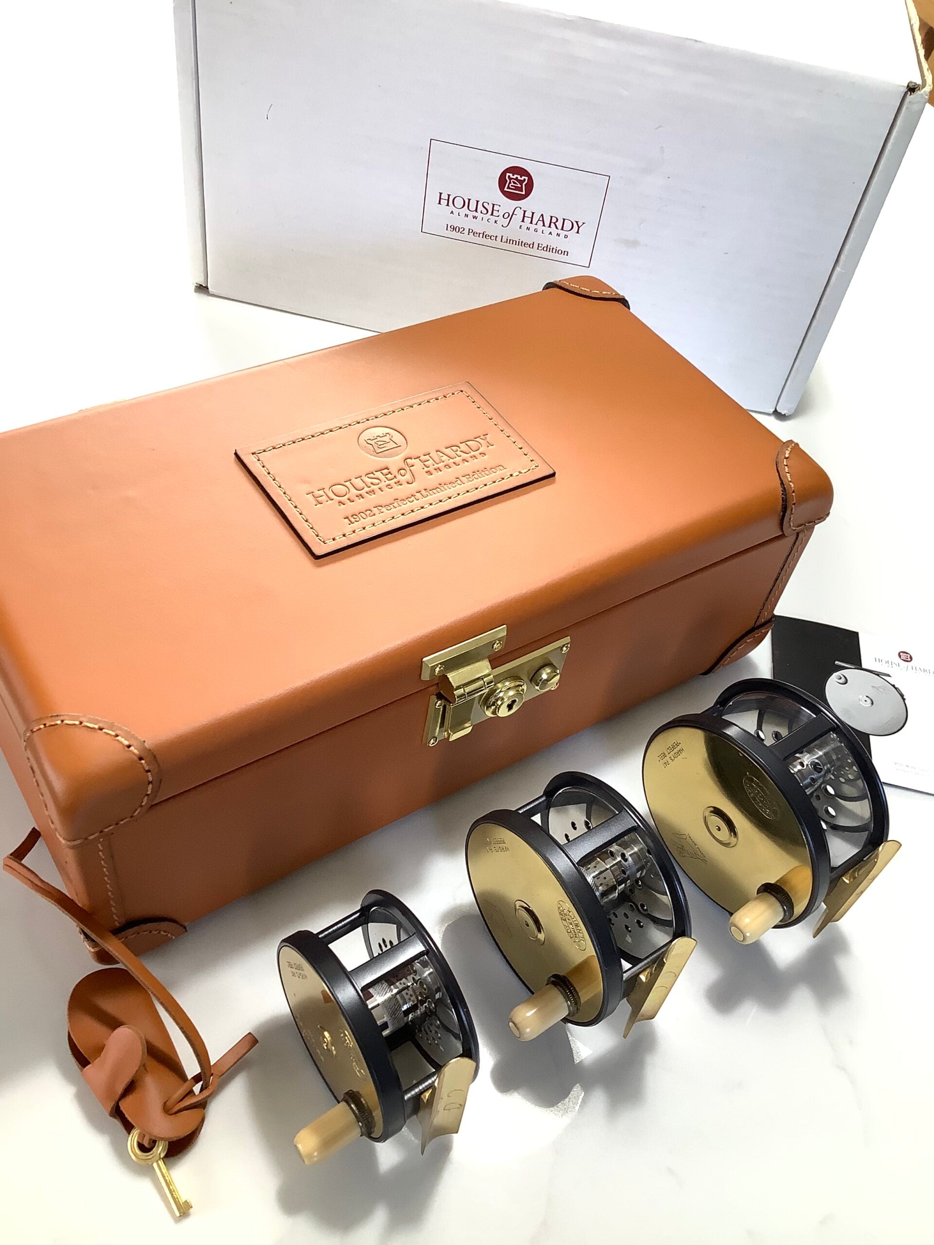 Hardy Bros Presentation Limited Edition Set of 3 Classic 1902 Brass Faced Perfect Fly Reels