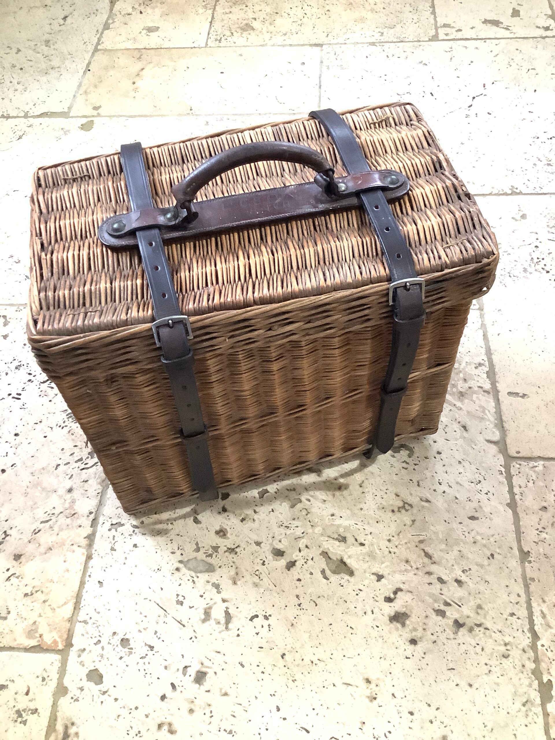 Vintage Wicker Leather Outdoor Basket/Creel
