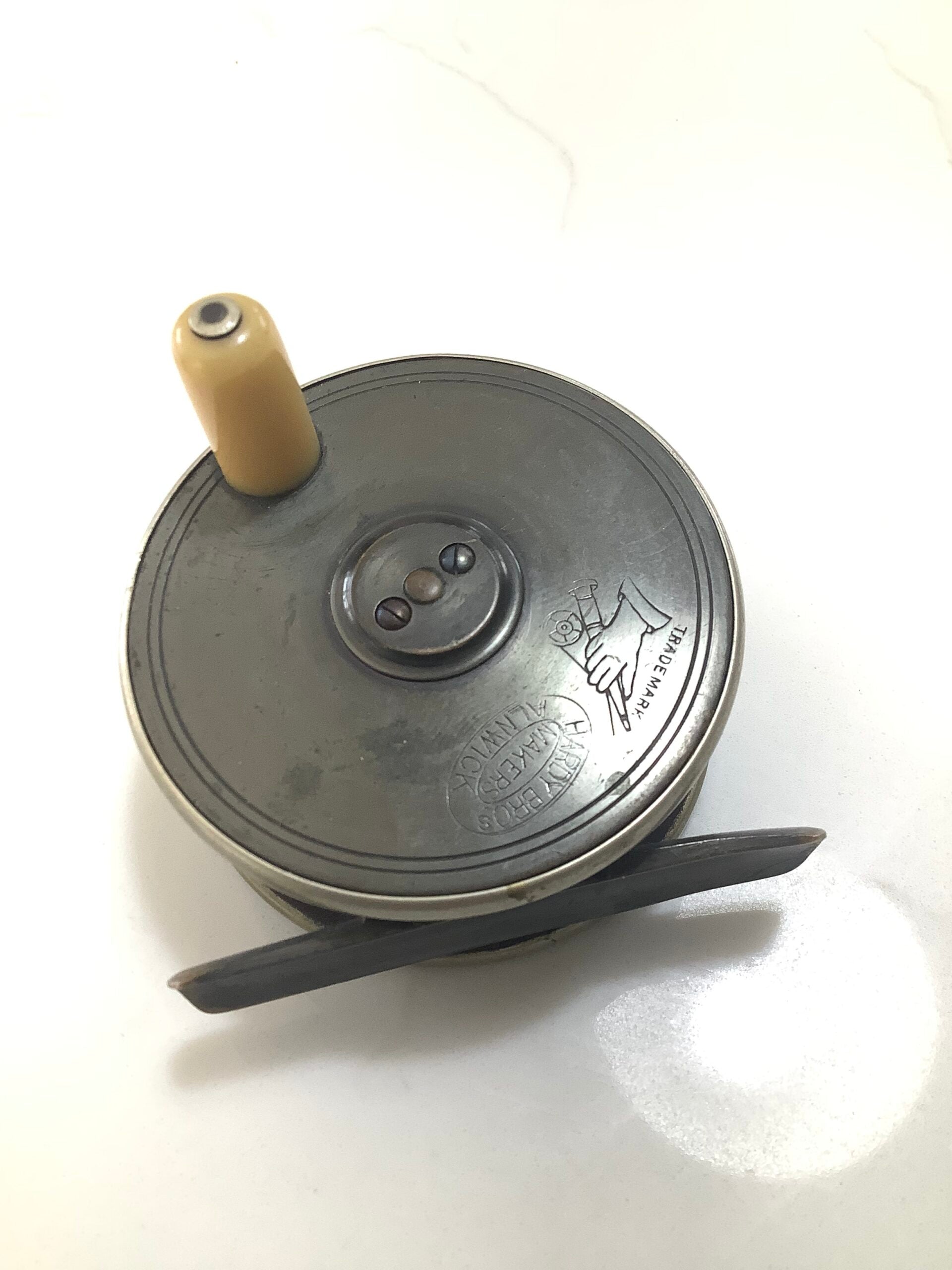 Very Rare Antique HARDY Bros Brass Ebonite with Nickel silver rim 2 1/2” Fly Reel