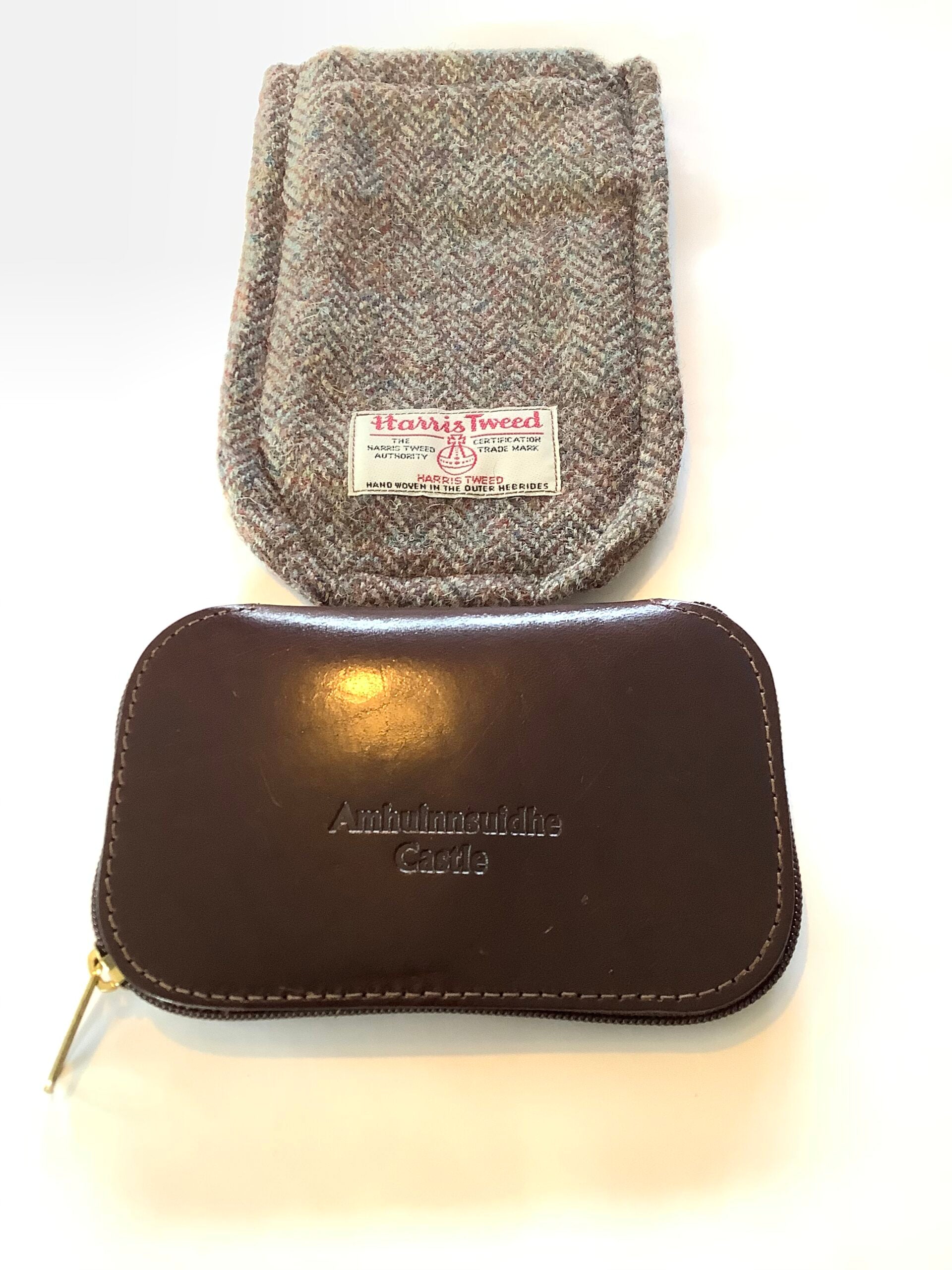 Rare Harris Tweed cased leather Amhuinnsuidhe Castle Fly Wallet