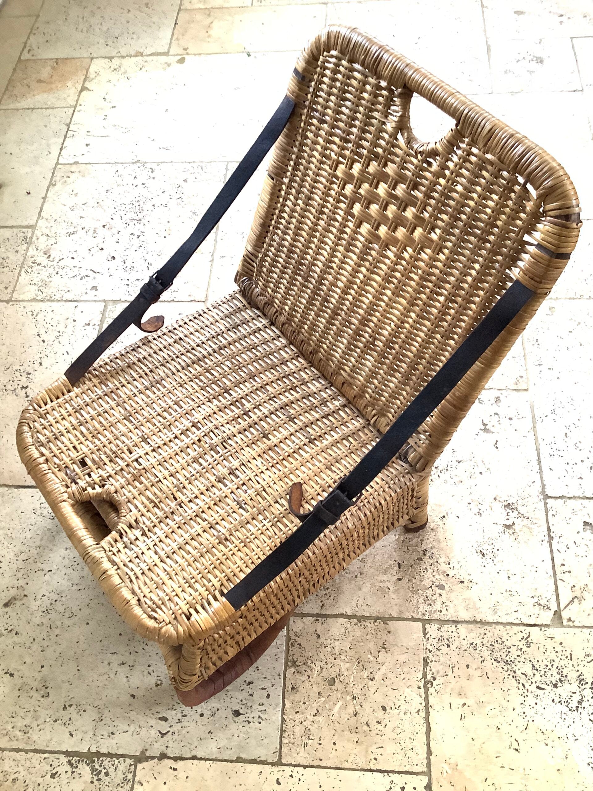 Antique Wicker Leather Folding Portable Outdoor Seat