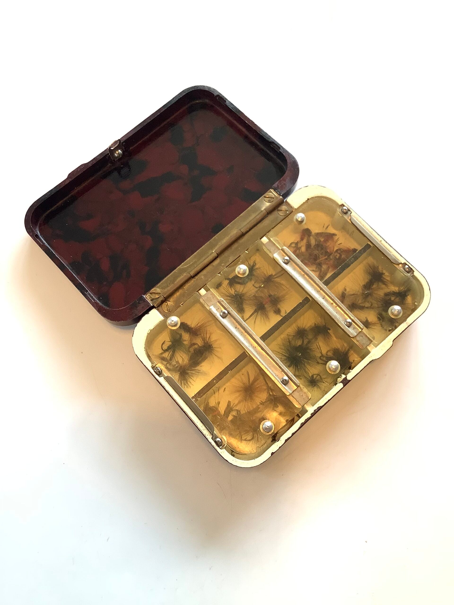 Antique Hardy Bros Neroda Dry Fly compartment Box with Flies