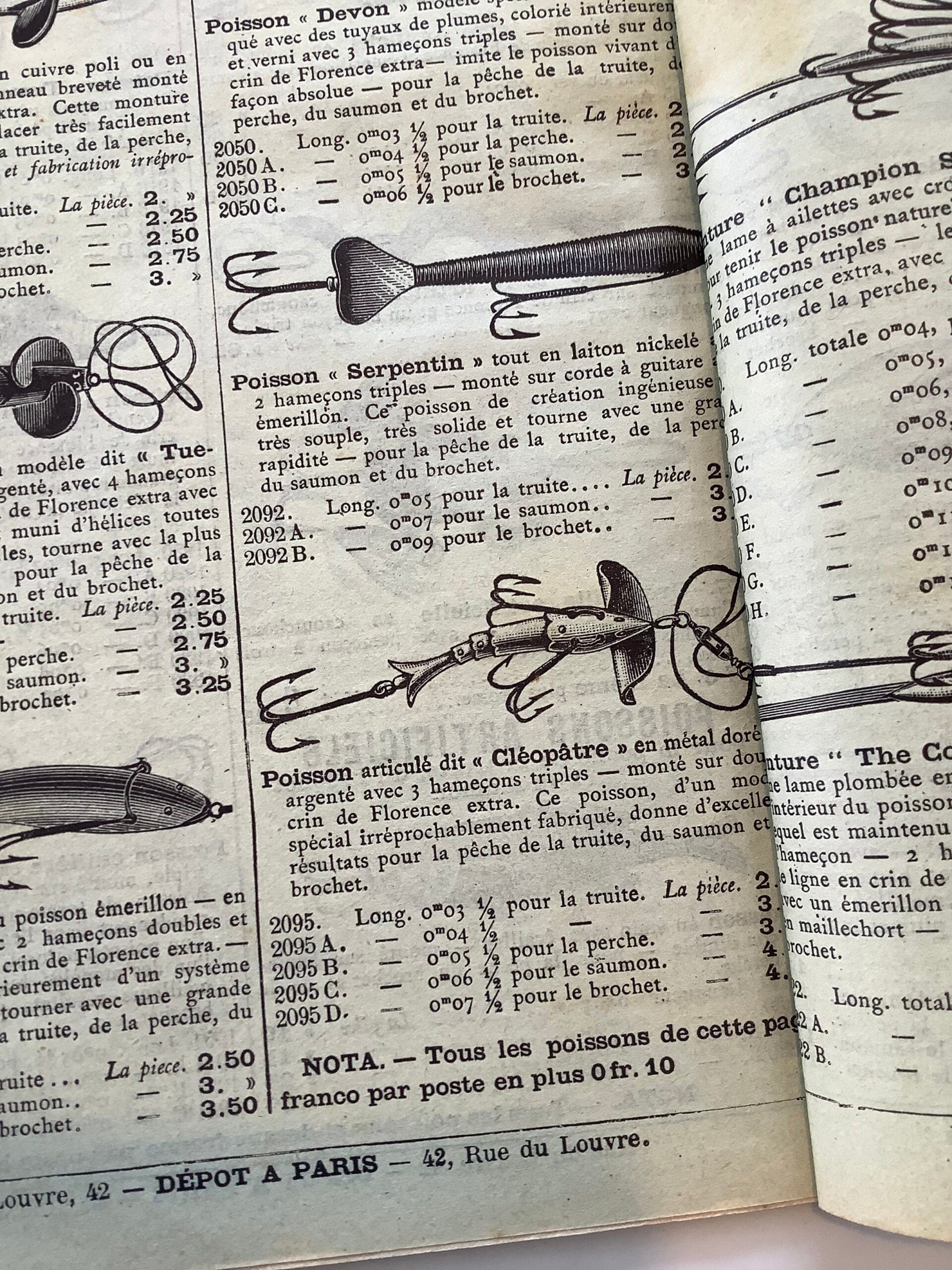 Very Rare circa 1890s French Fishing Tackle Catalogue including GREGORY lures