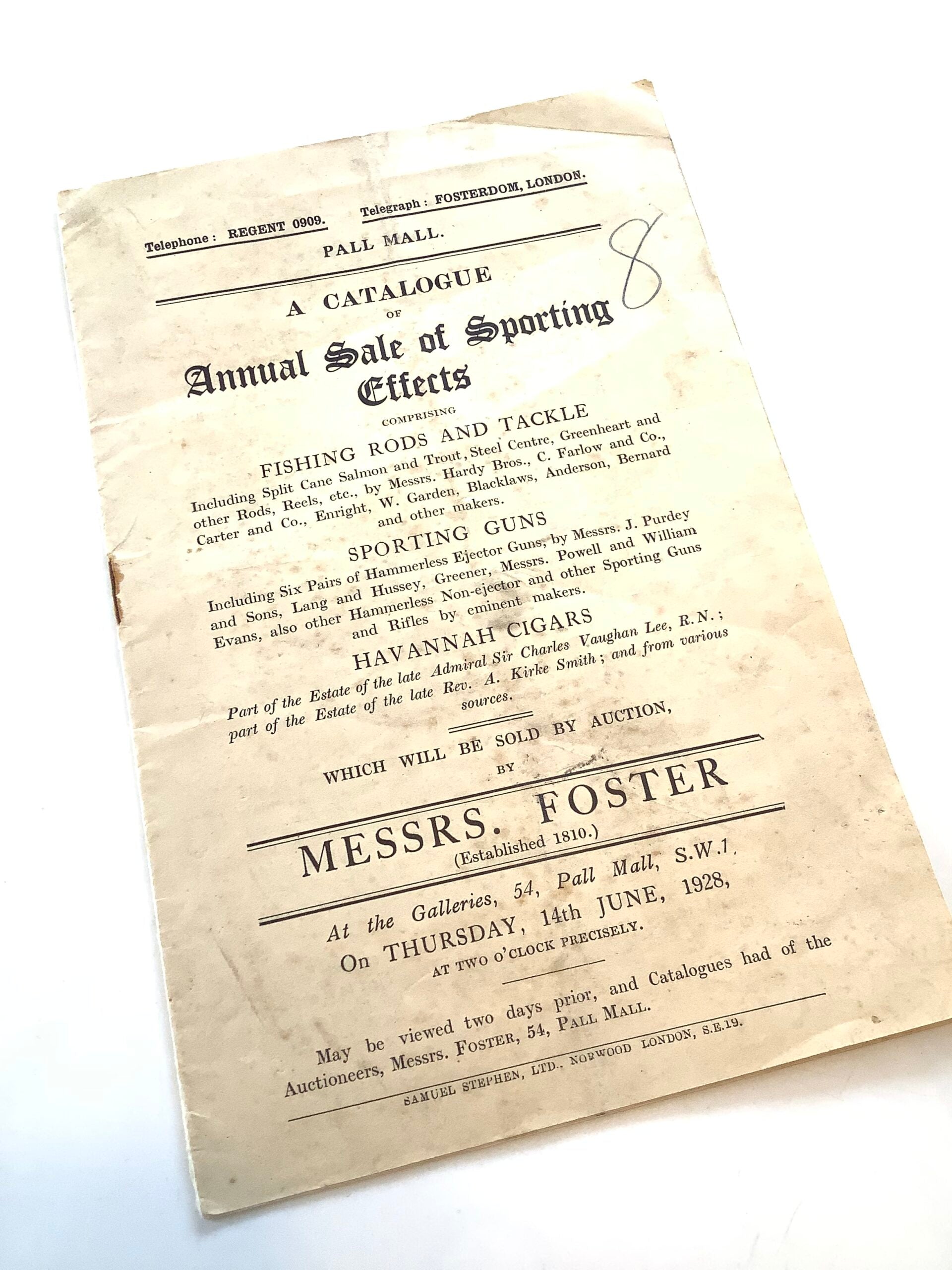 A very Rare 1928 Fishing Shooting Auction Catalogue by Fosters at Pall Mall London