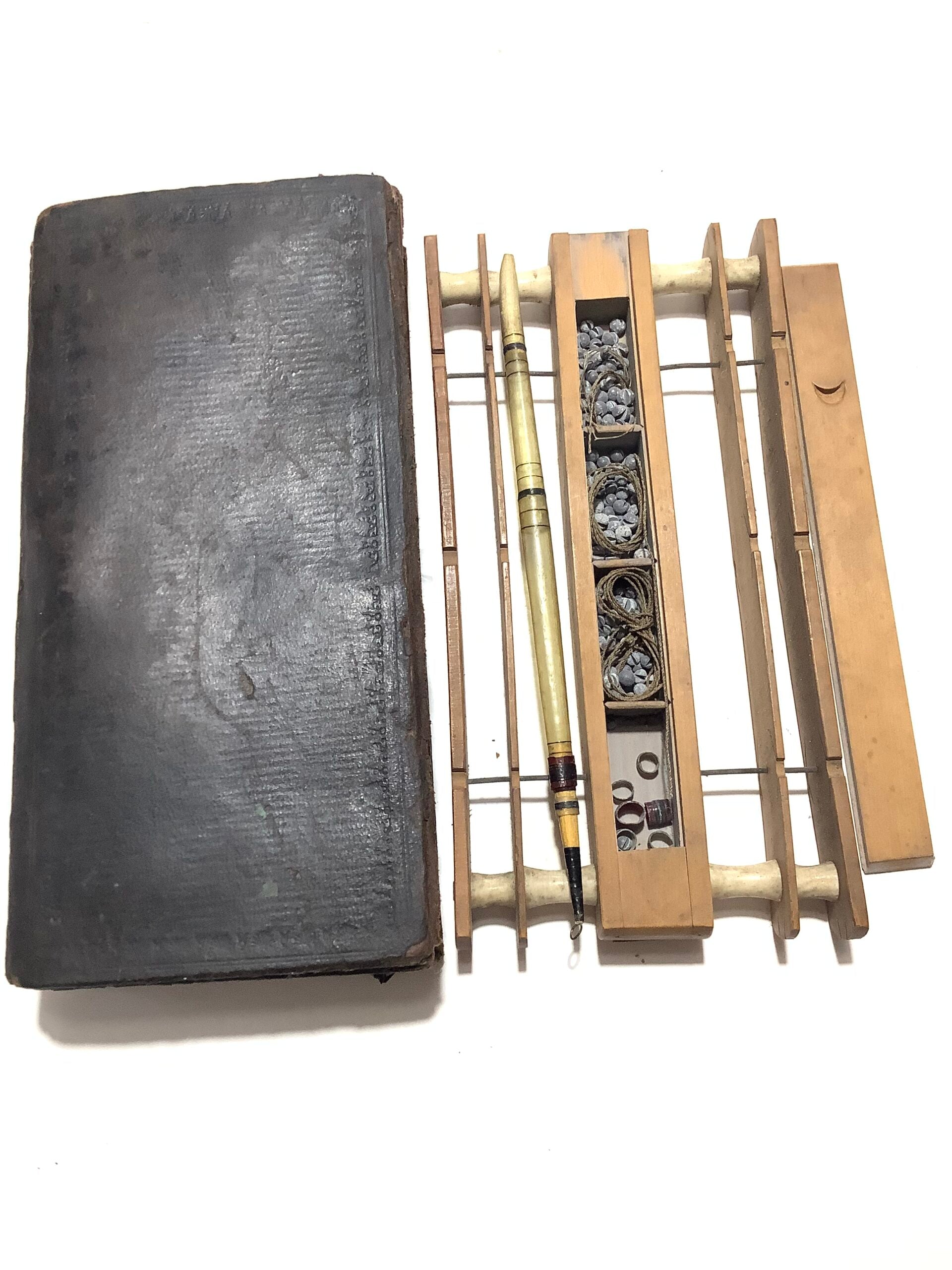 Very Rare Antique circa .1800s LONDON TAPER QUILL Float Winder with Leather Case/Wallet