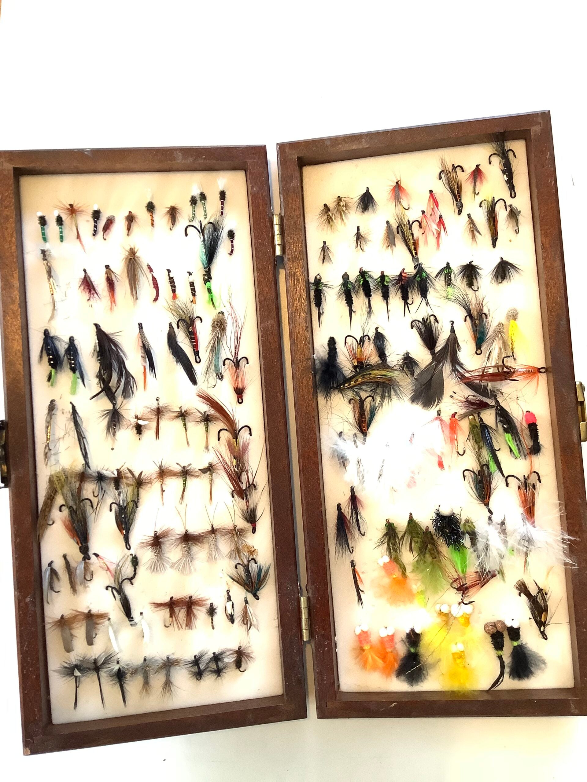 Large Wooden Fly Box with large selection of flies