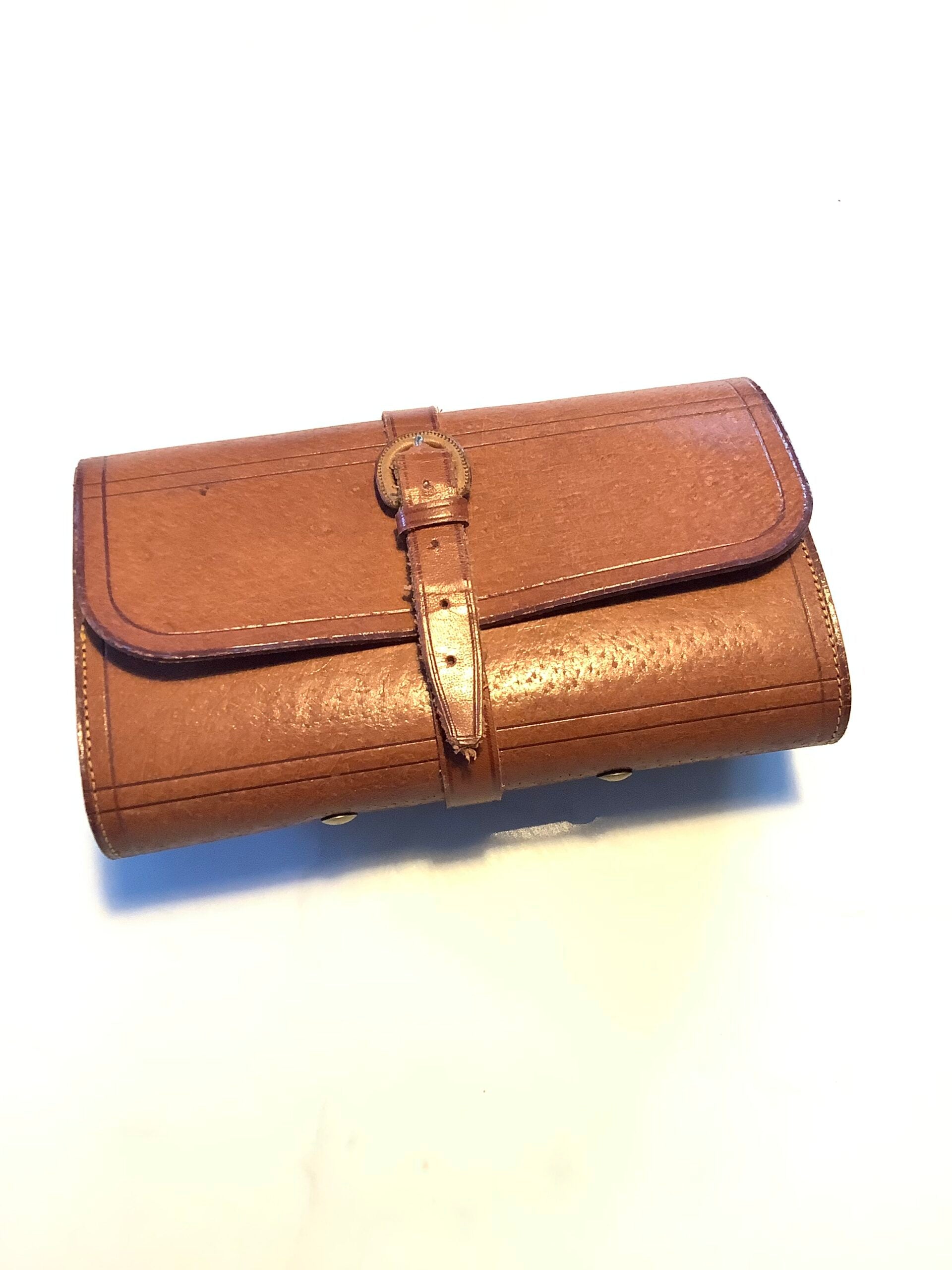 Antique Richard Wheatley Leather Fly Wallet with large Dressed salmon Flies