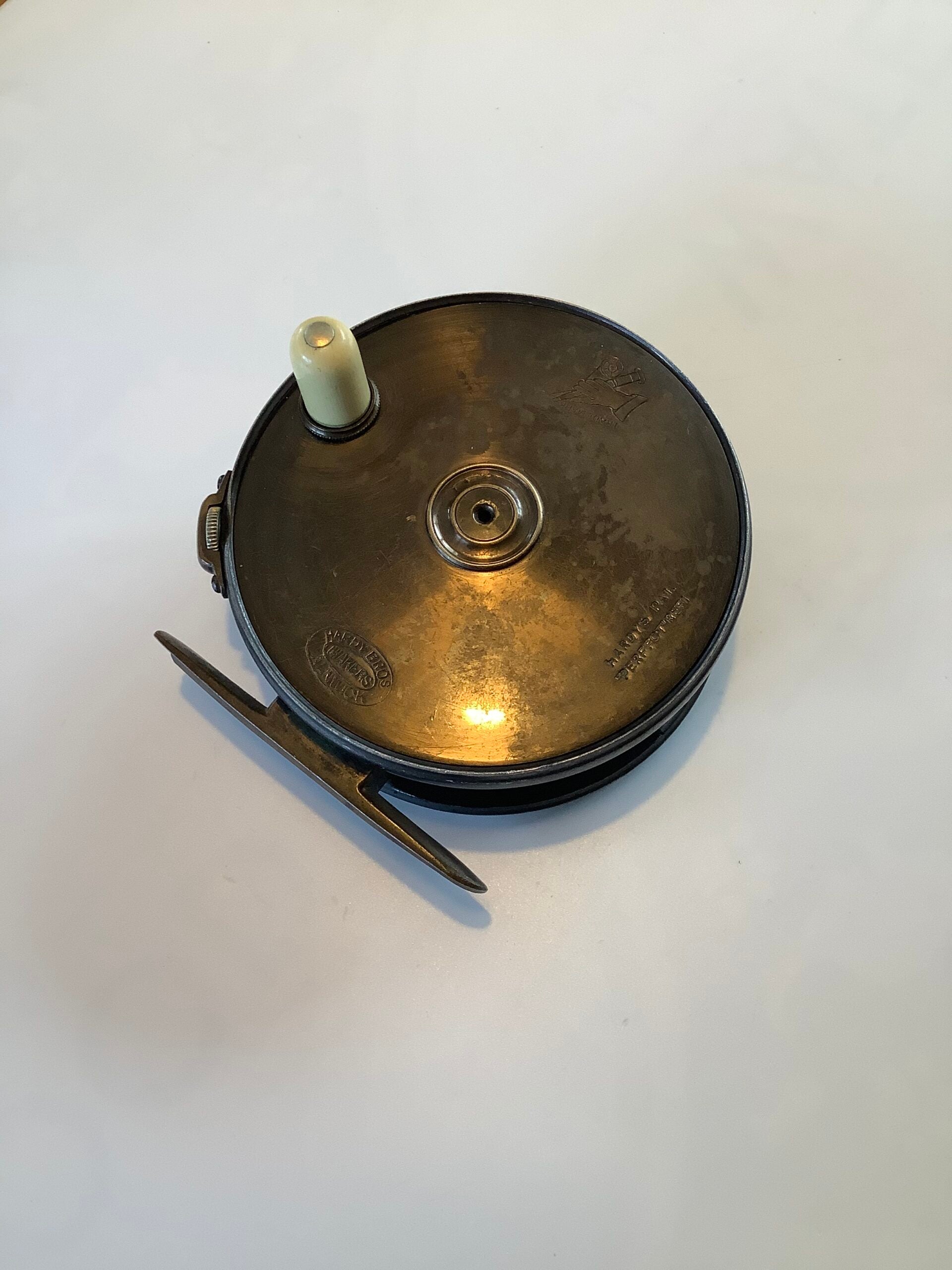 Scarce Hardy 1896 Bros Brass faced narrow drum fly reel 3 5/8” in fine original condition