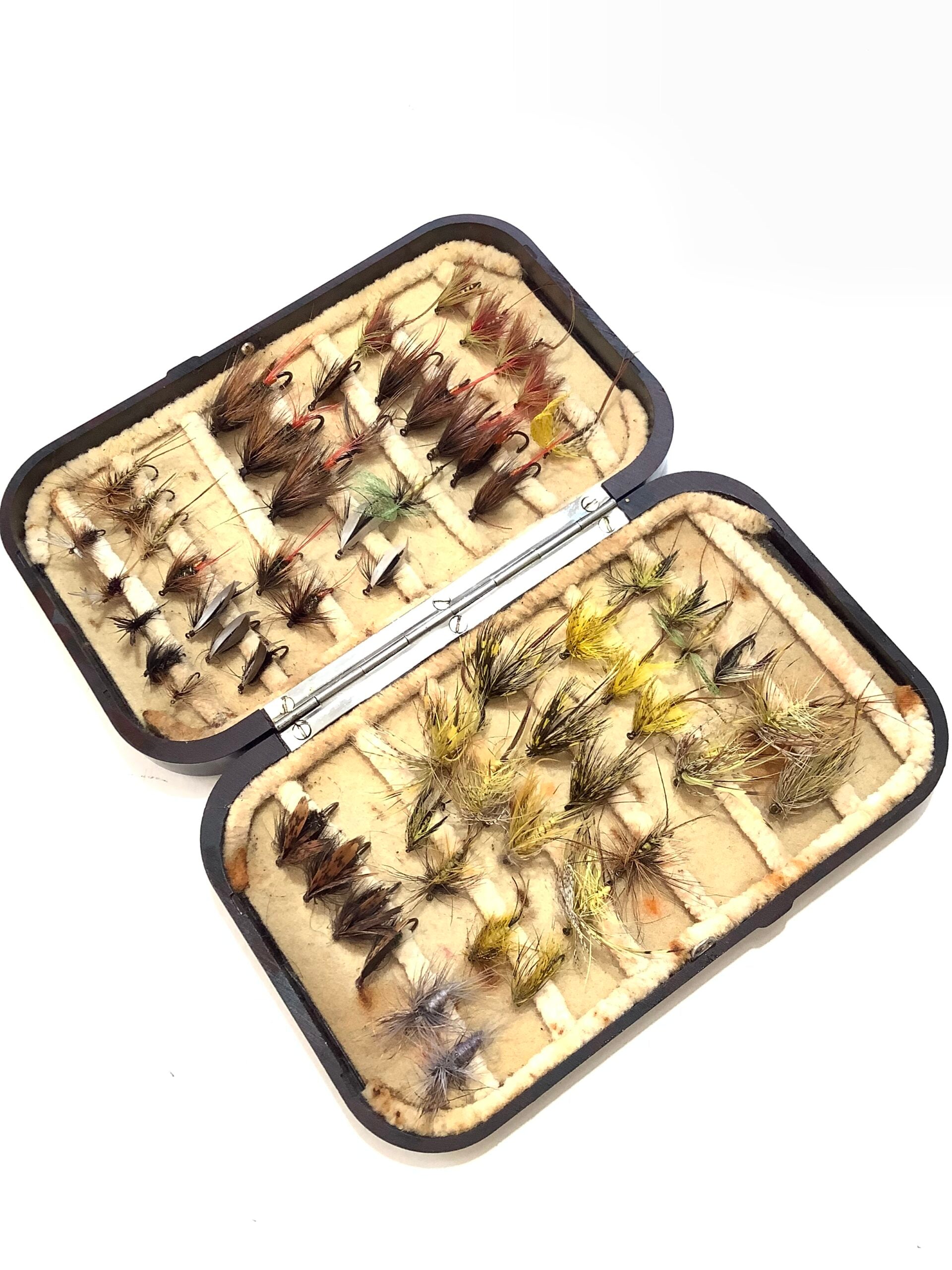 Antique Hardy Bros Neroda Fly box with Dry Trout Flies