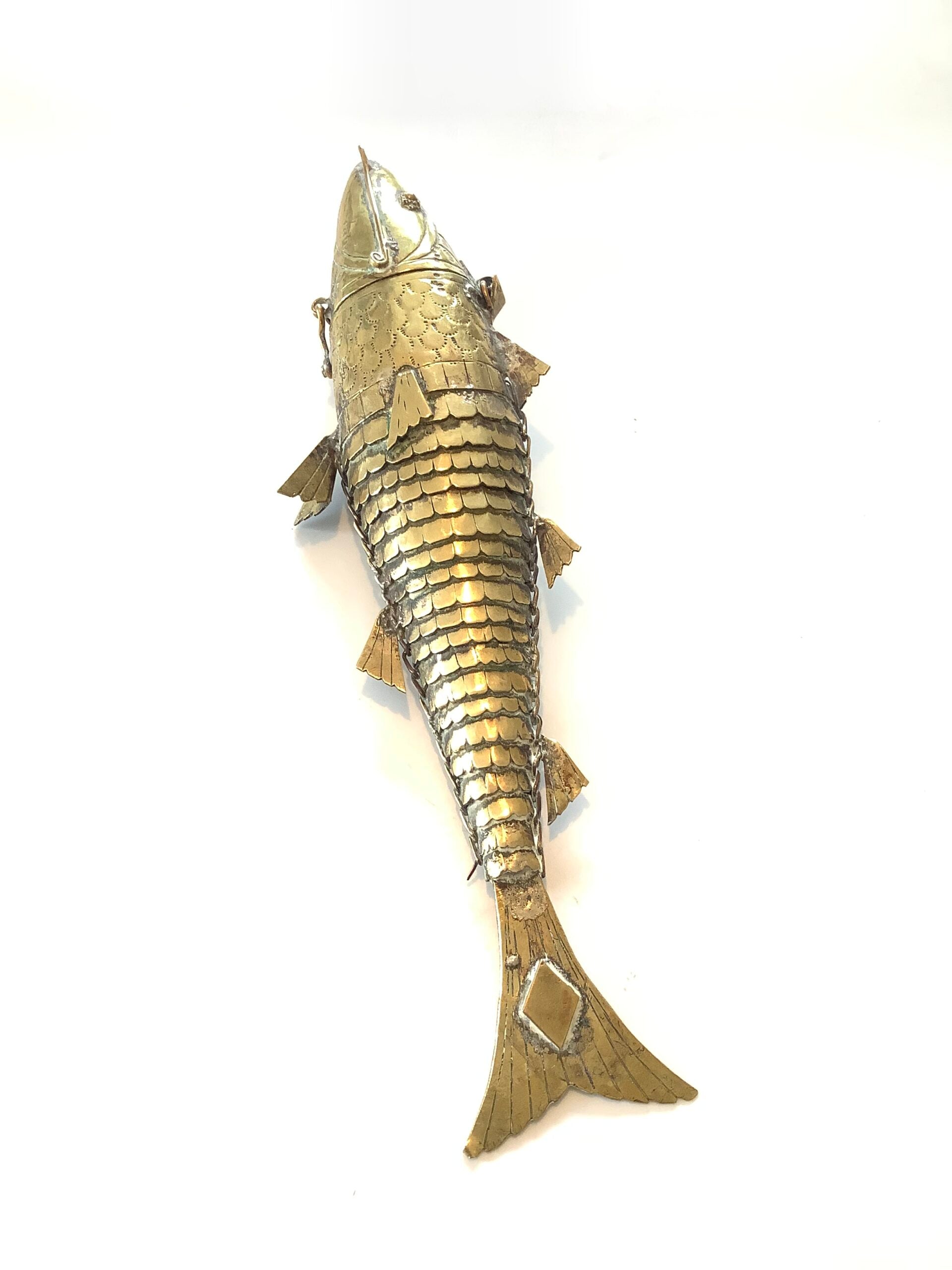 Antique Large Size Articulated Fish Spice Holder.