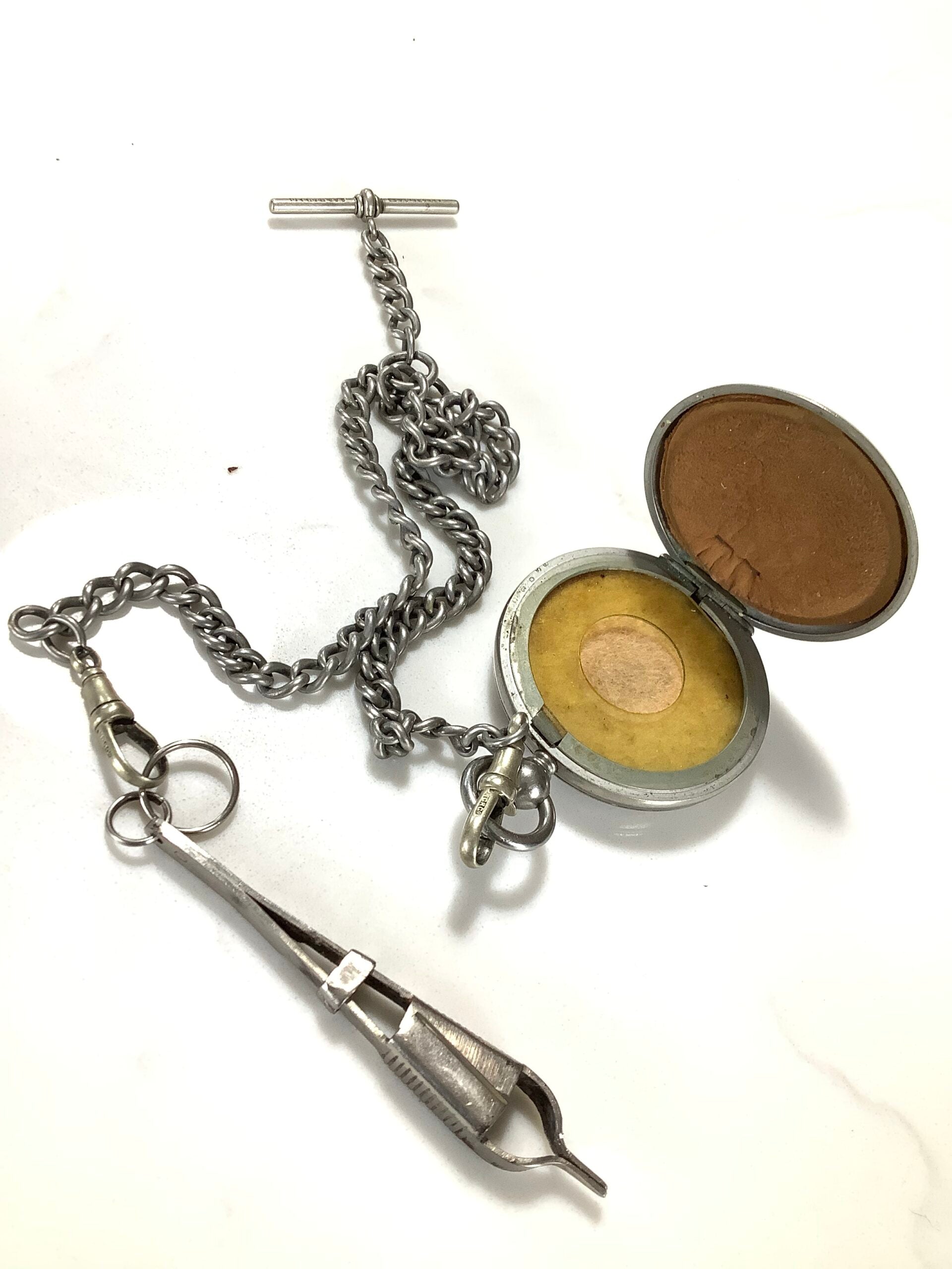 Antique DRIANOIL with Silver chain and Tweezers Fly Fishing Waistcoat Accessories