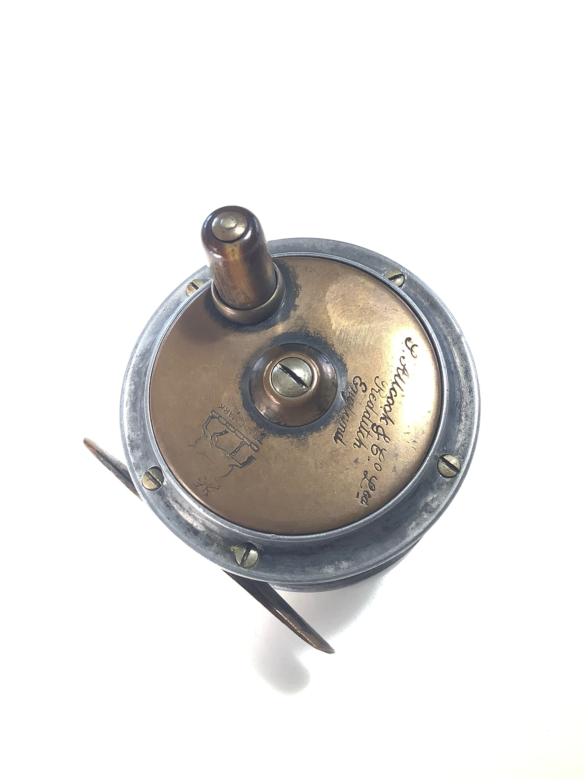 Antique Allcock Co Brass faced Rare smallest 2 1/2” Size Fly Reel