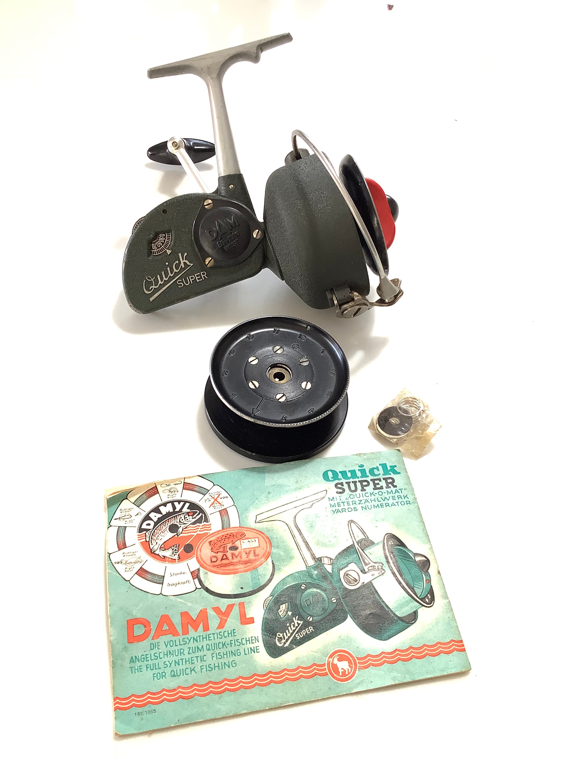 Rare Antique DAM Quick SUPER Fixed spool reel with Spare Spool and Booklet