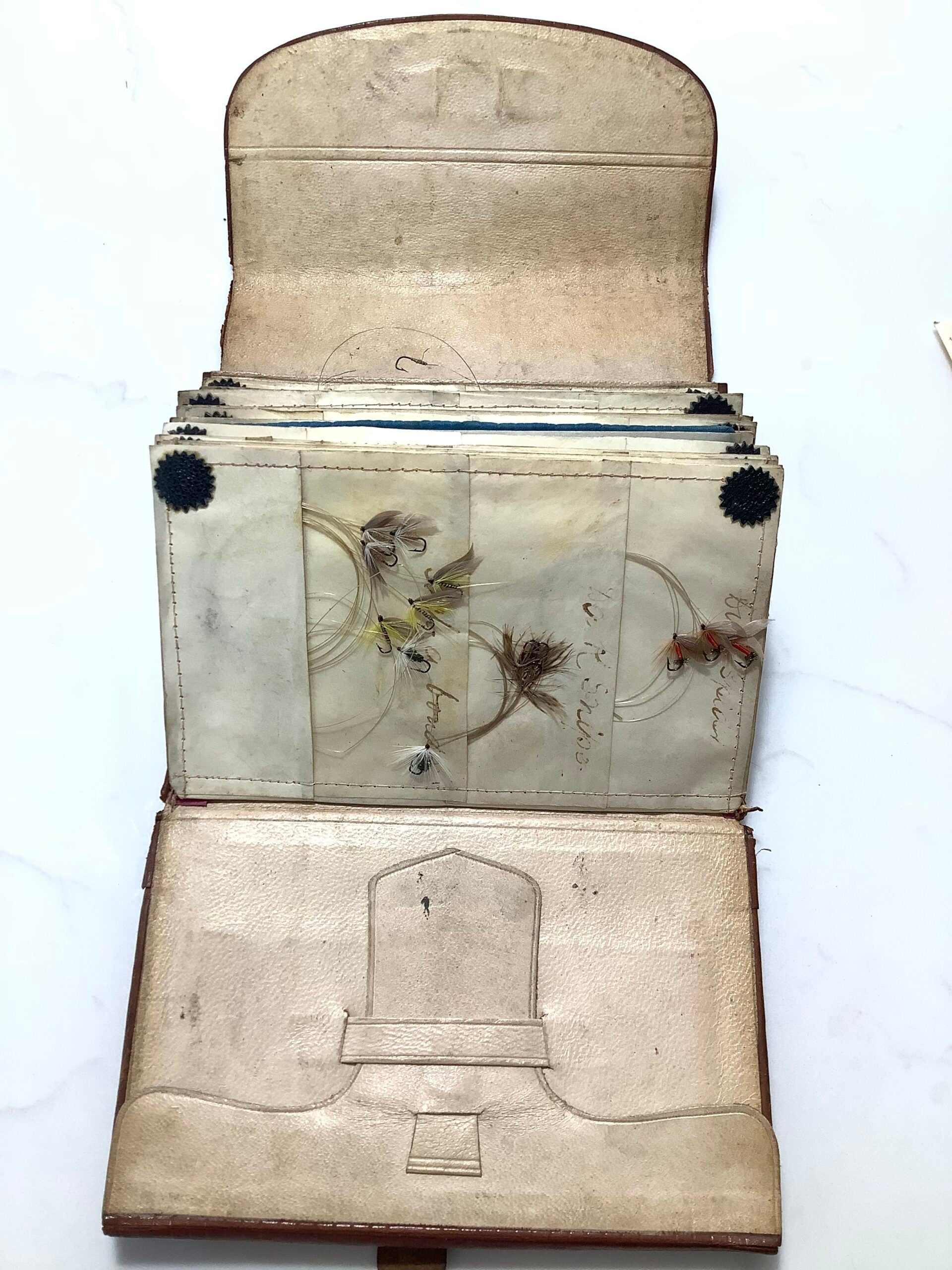 Antique Salmon/Trout Fly Wallet by Rare Maker “ ATKINSON of LANCASTER With Flies