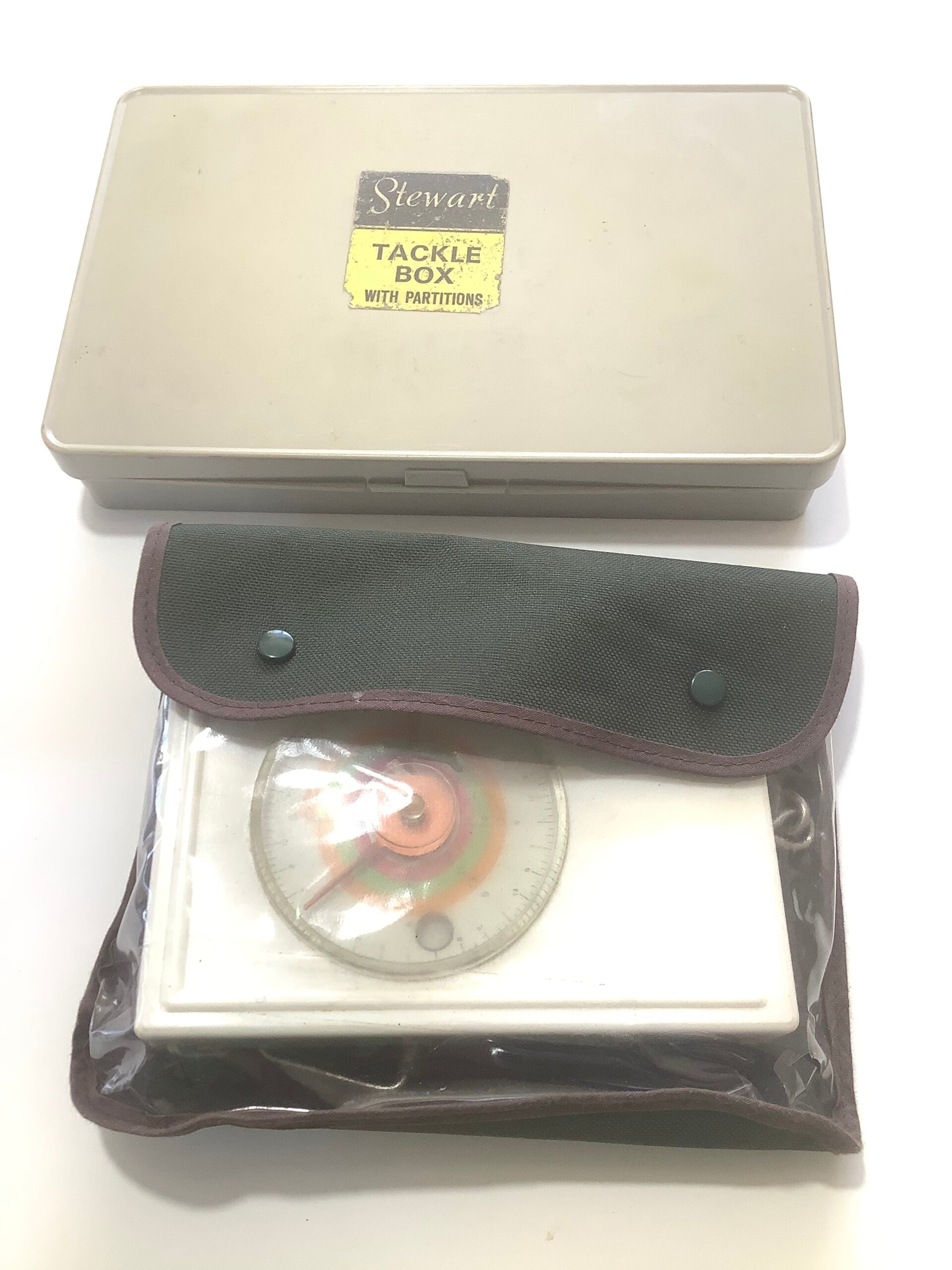 Vintage STEWART Tackle box of items Avon Scales