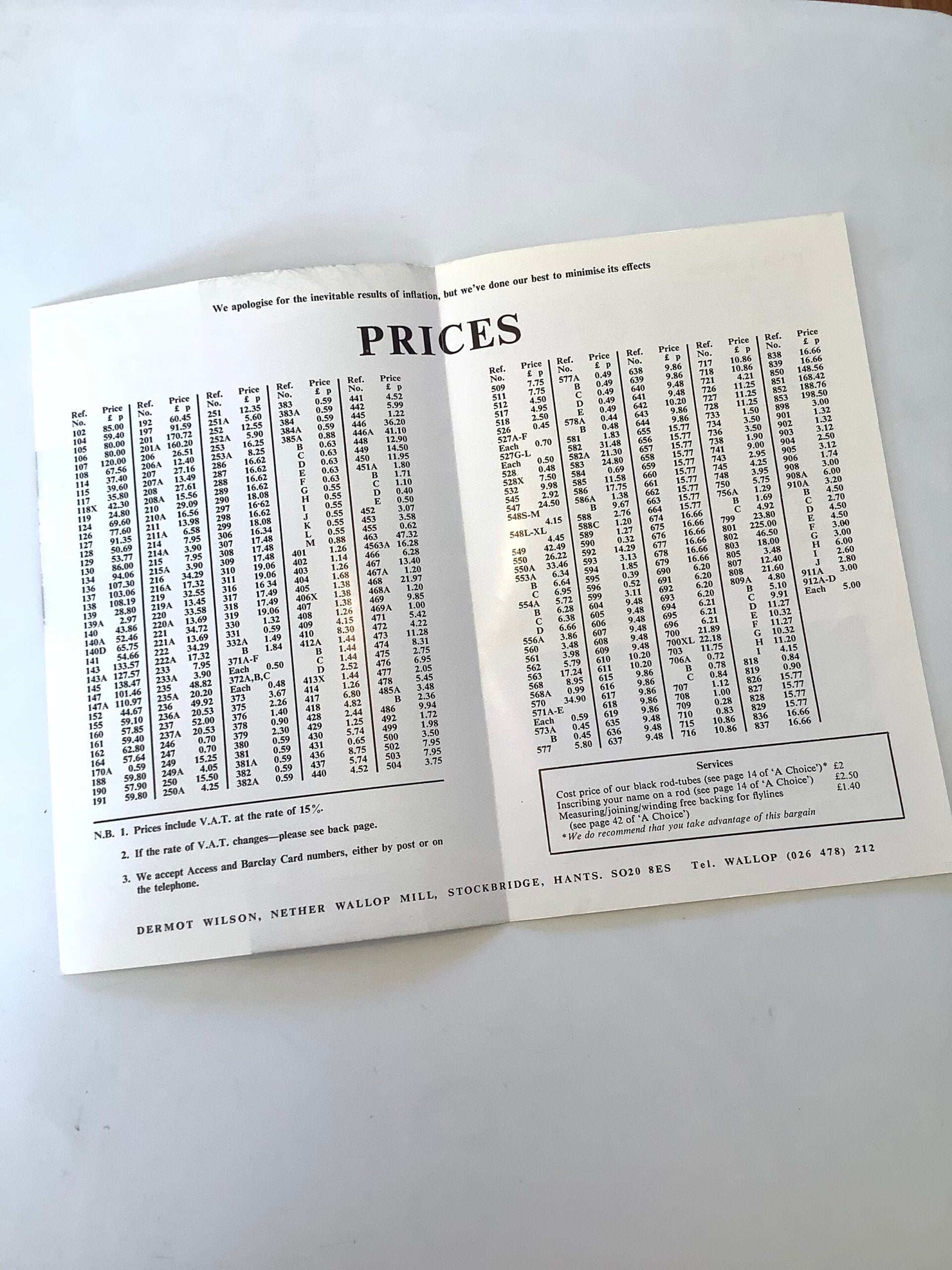 Nether Wallop Fishing Tackle Catalogue Price list 1980