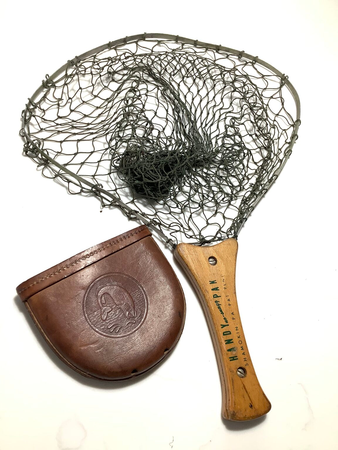 Compact Trout Fishers Net with Leather Carry case