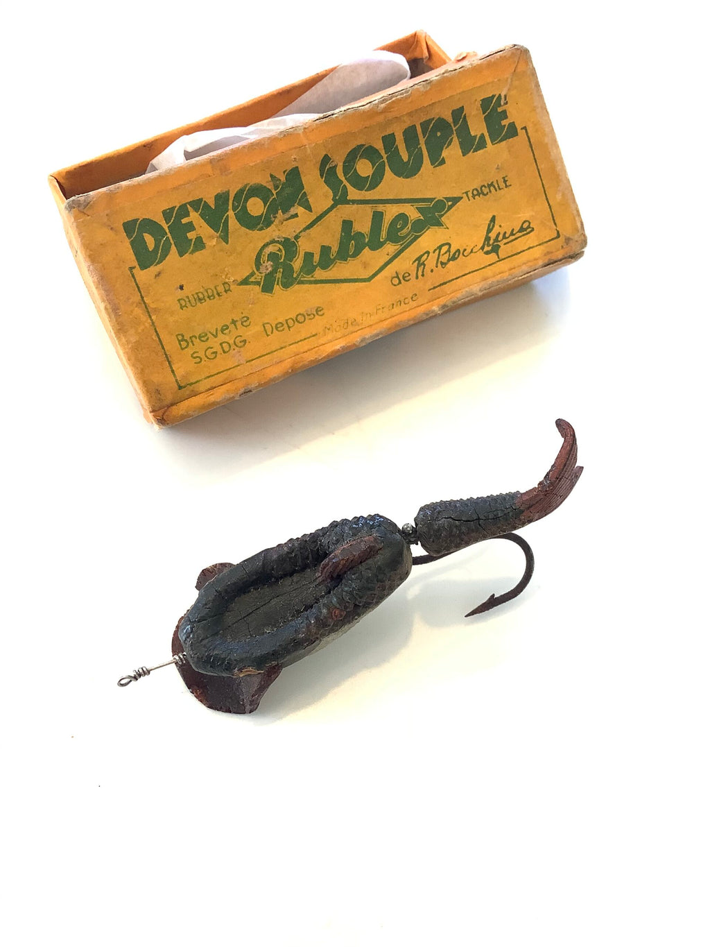 Rare Vintage “ PLUCKY” Devon Souple Rublex jointed minnow boxed