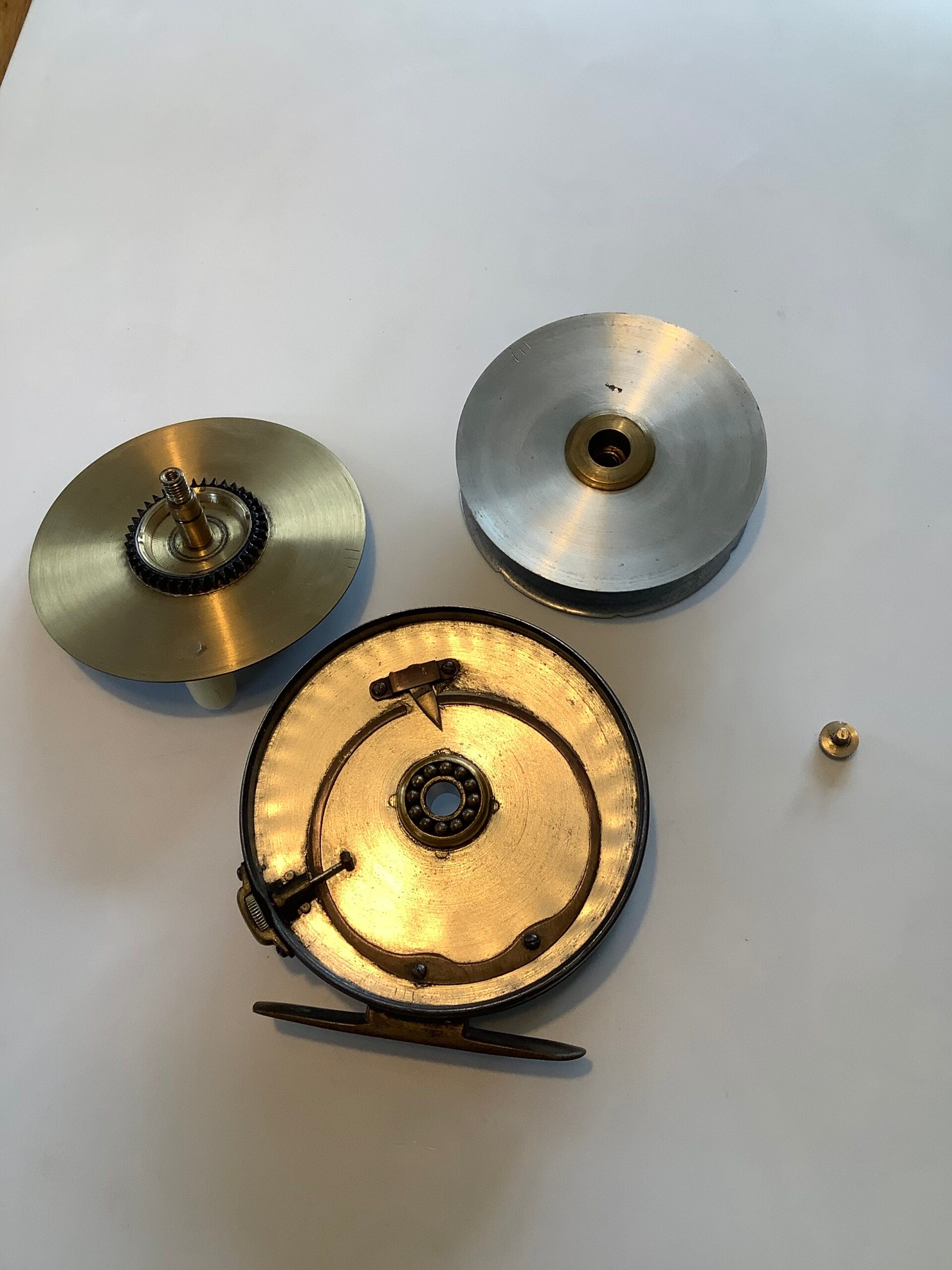 Scarce Hardy 1896 Bros Brass faced narrow drum fly reel 3 5/8” in fine original condition