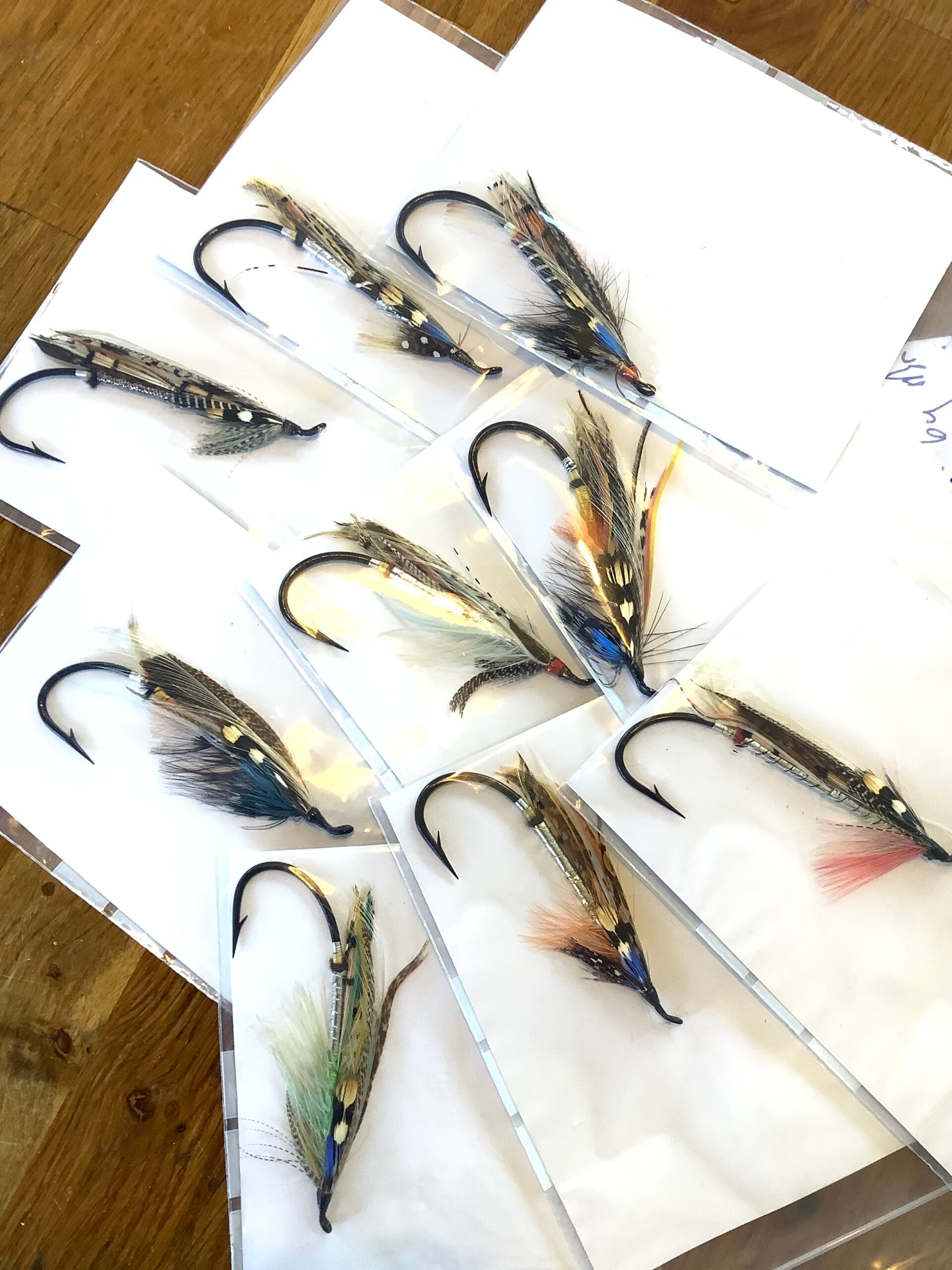 A Collection of 17 dressed salmon flies, largest sizes 9/0 and 8/0 tied by Frank Binnie