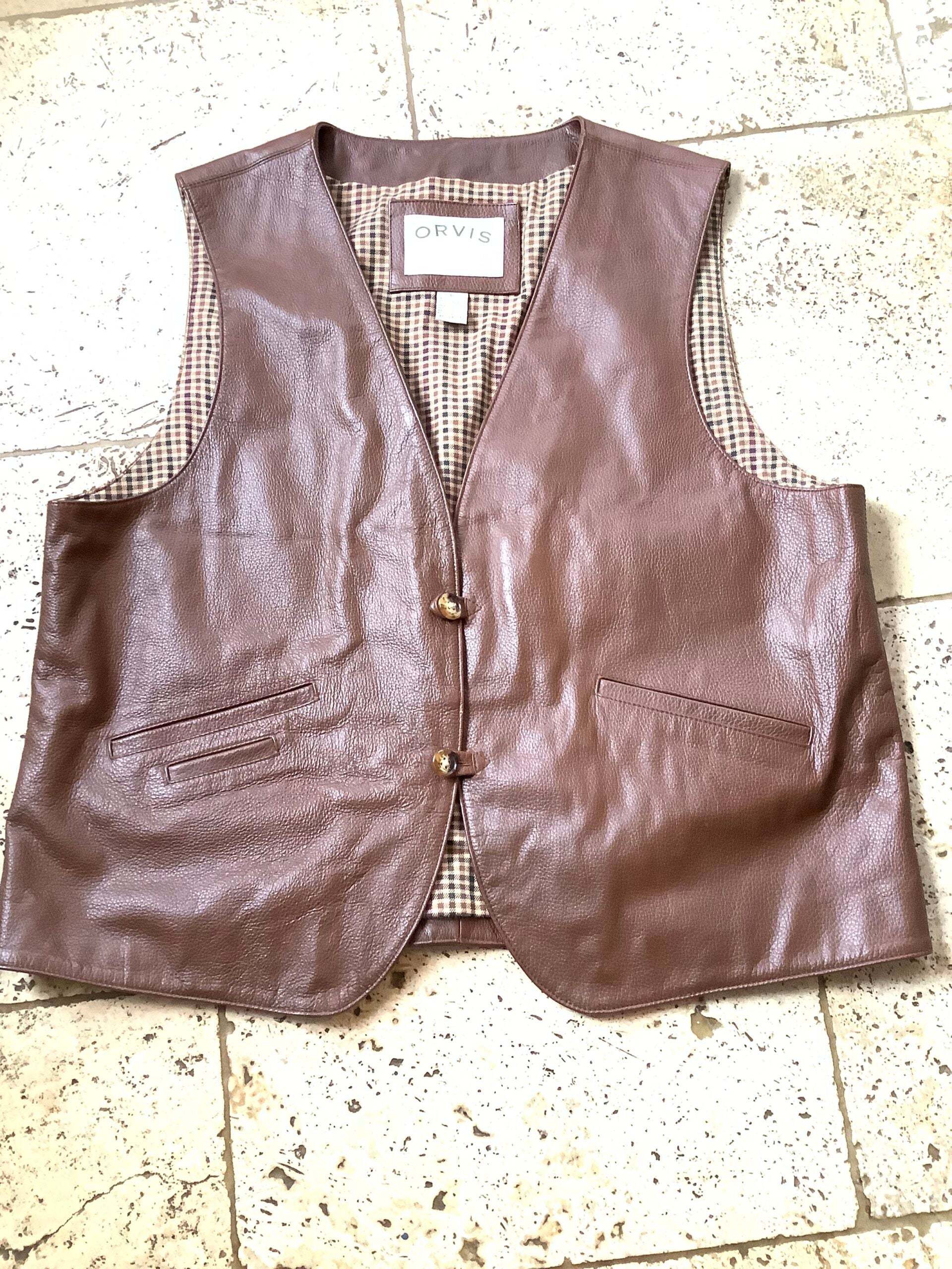 New Orvis Leather waist coat/ Gillet XL