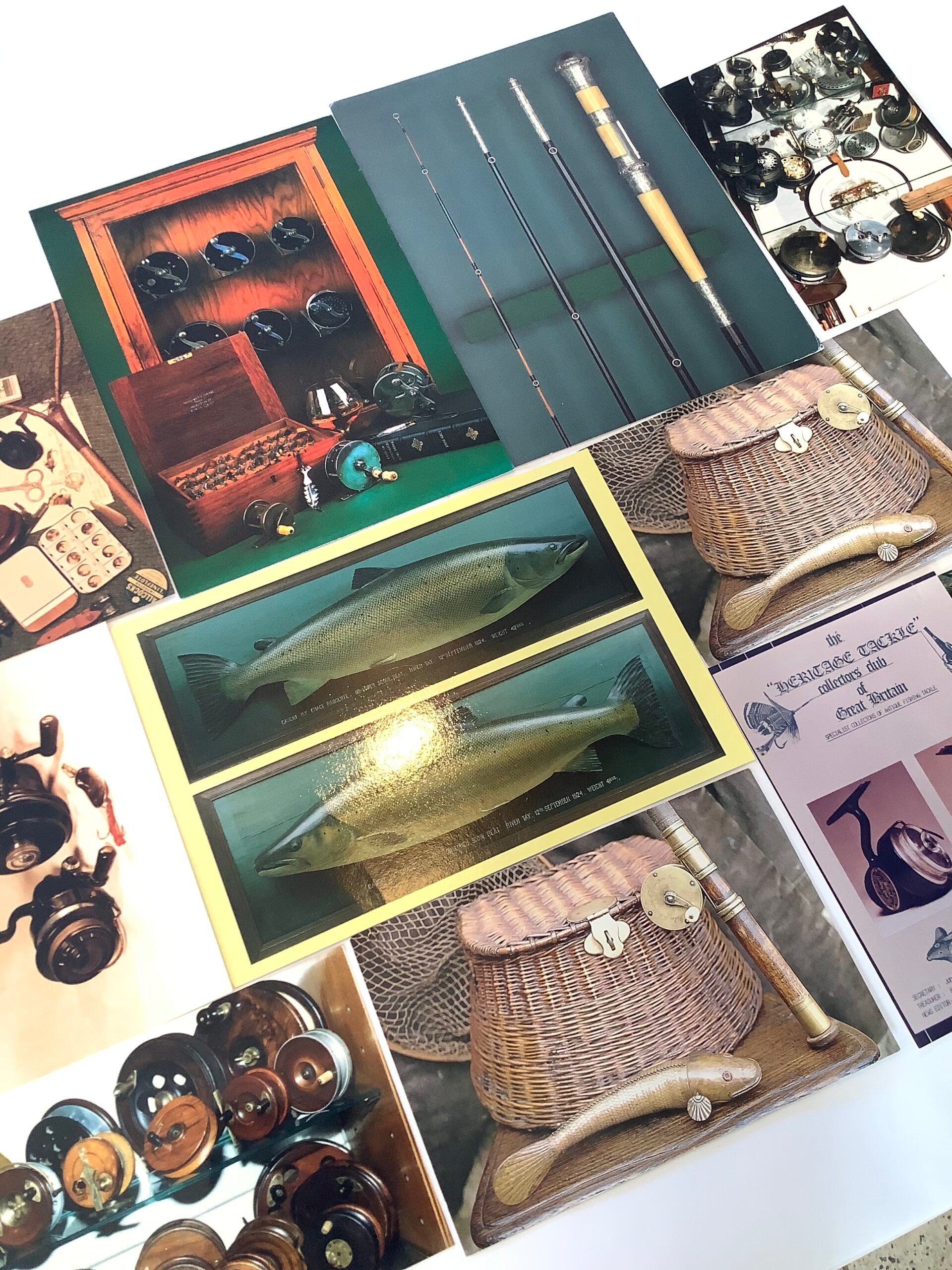 A collection of post cards advert cards, photos etc of quality antique vintage fishing tackle