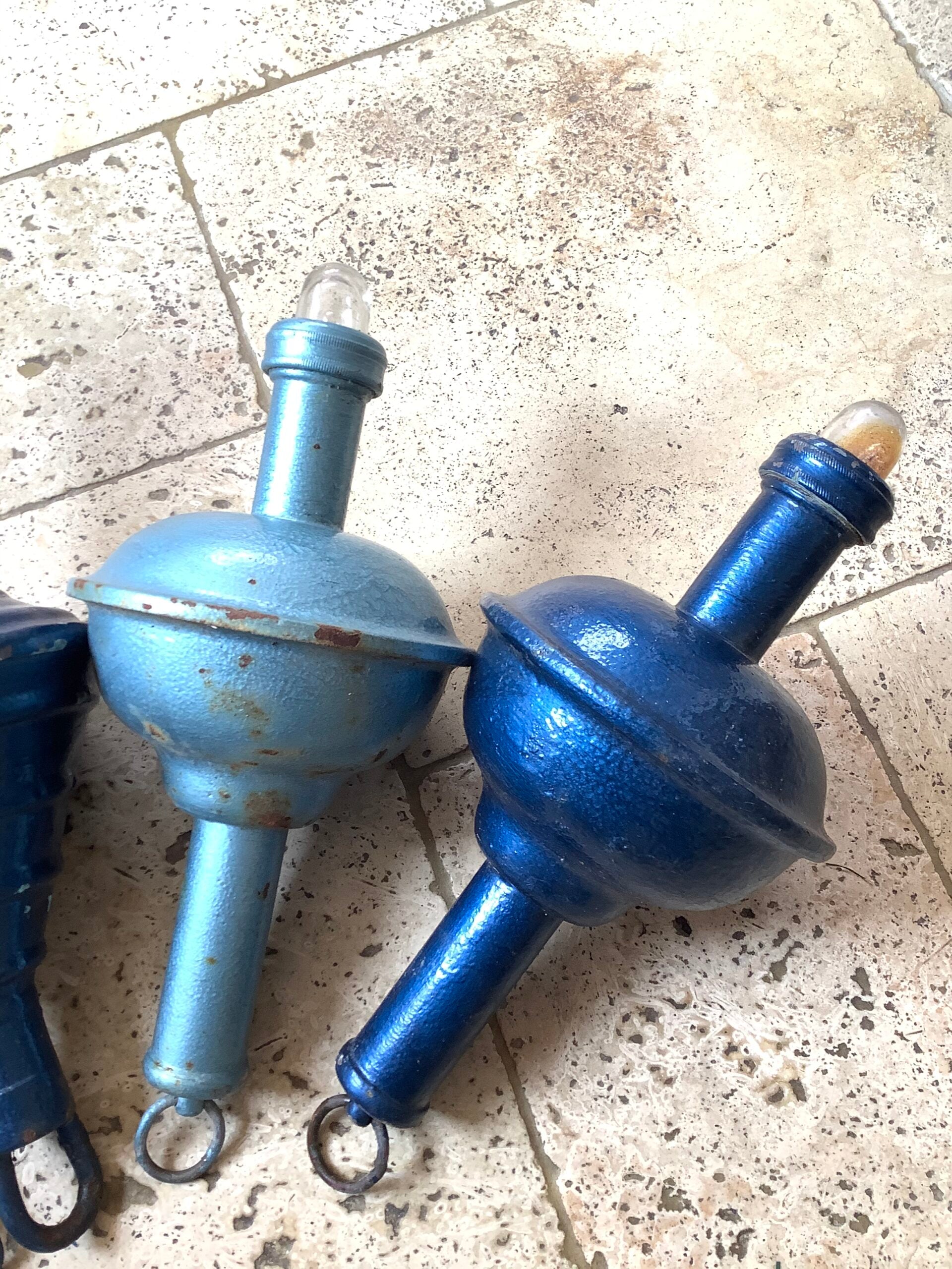 Antique Fisherman’s Large Metal Net/Pot Floats with glass light fittings
