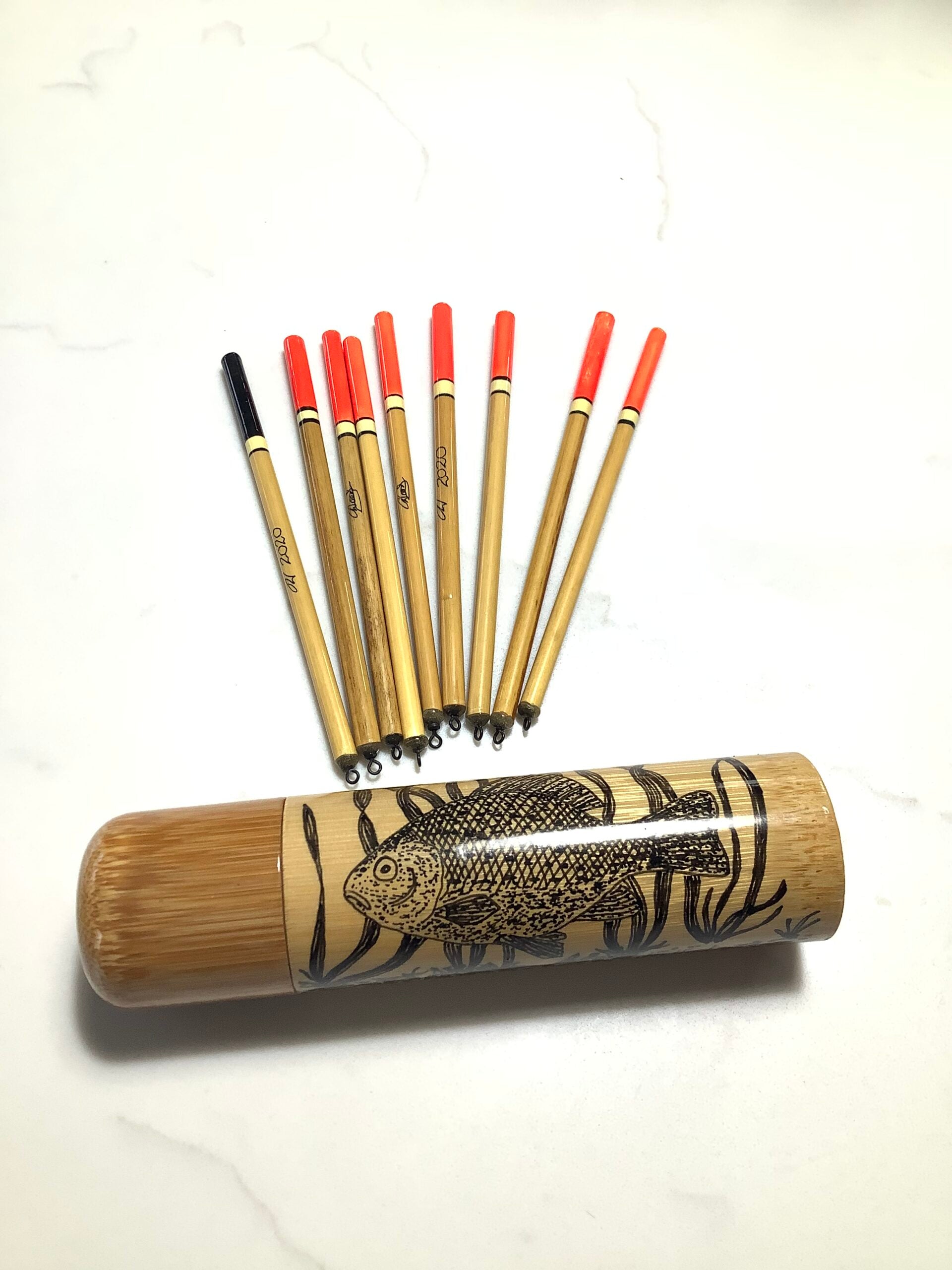 Jon Woods Hand crafted Small float Holder with hand made 9 x Reed Floats