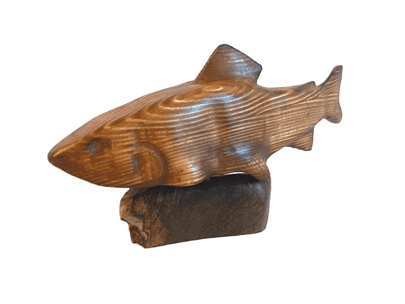 Alan Glasby hand carved wooden Trout Sculpture