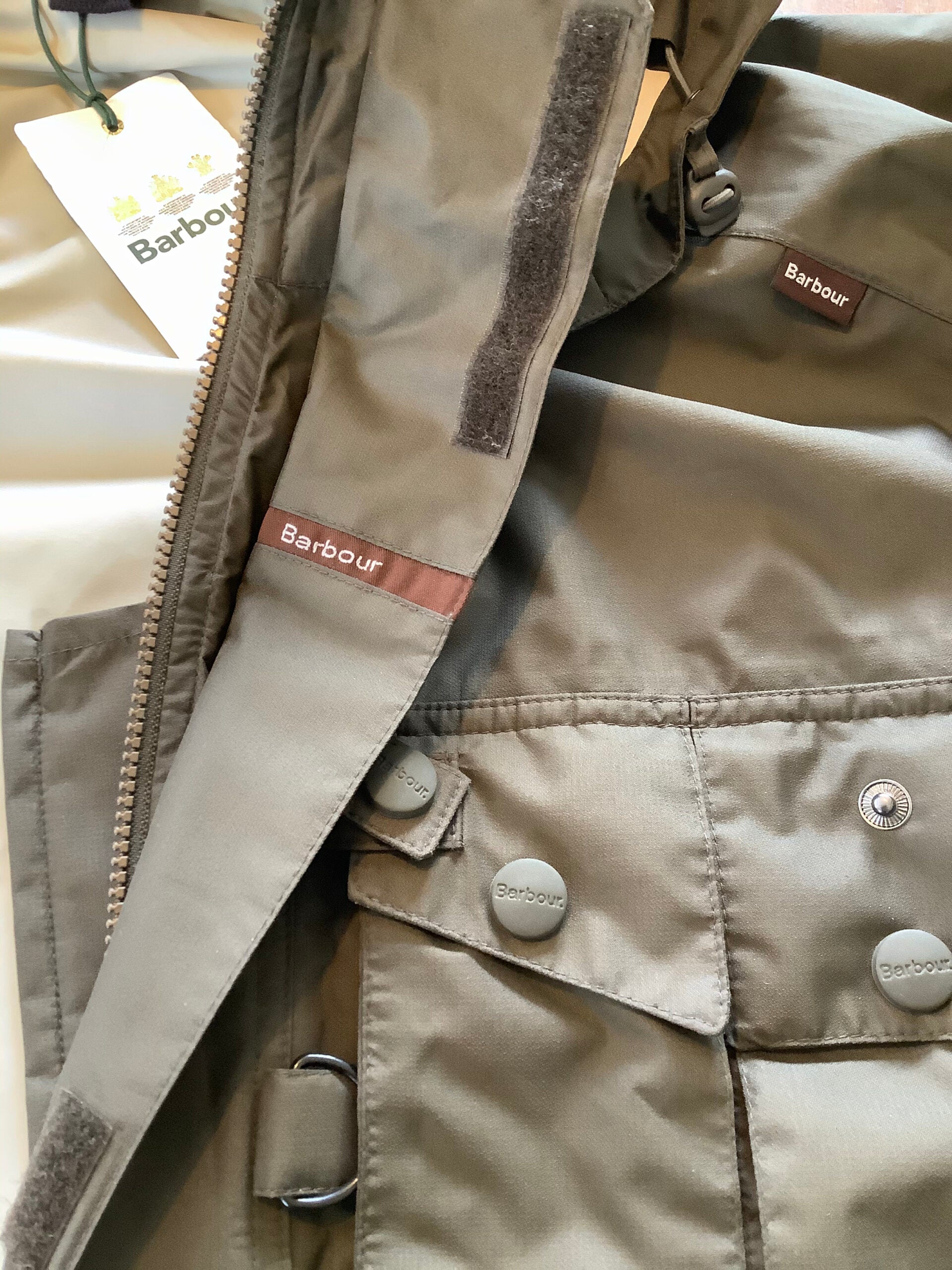 Rare Barbour olive DRYFLY 3/4 full length Coat