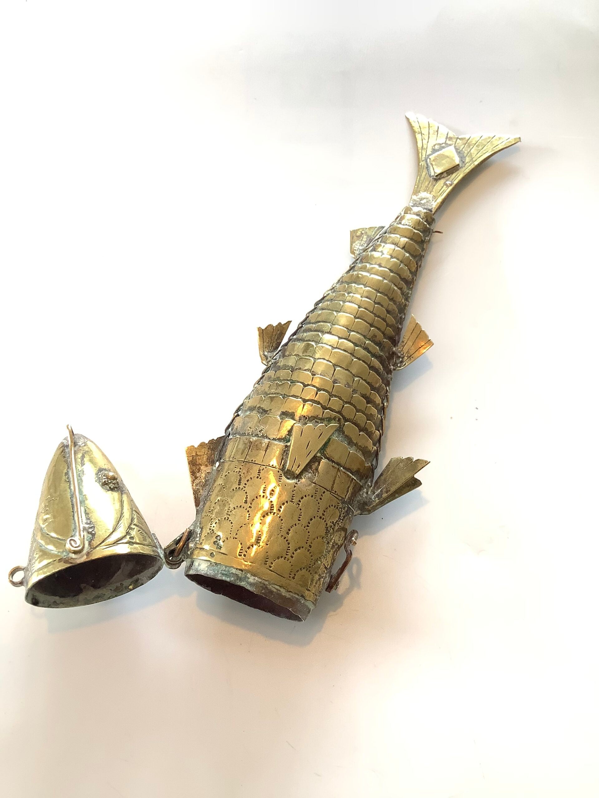 Antique Large Size Articulated Fish Spice Holder.