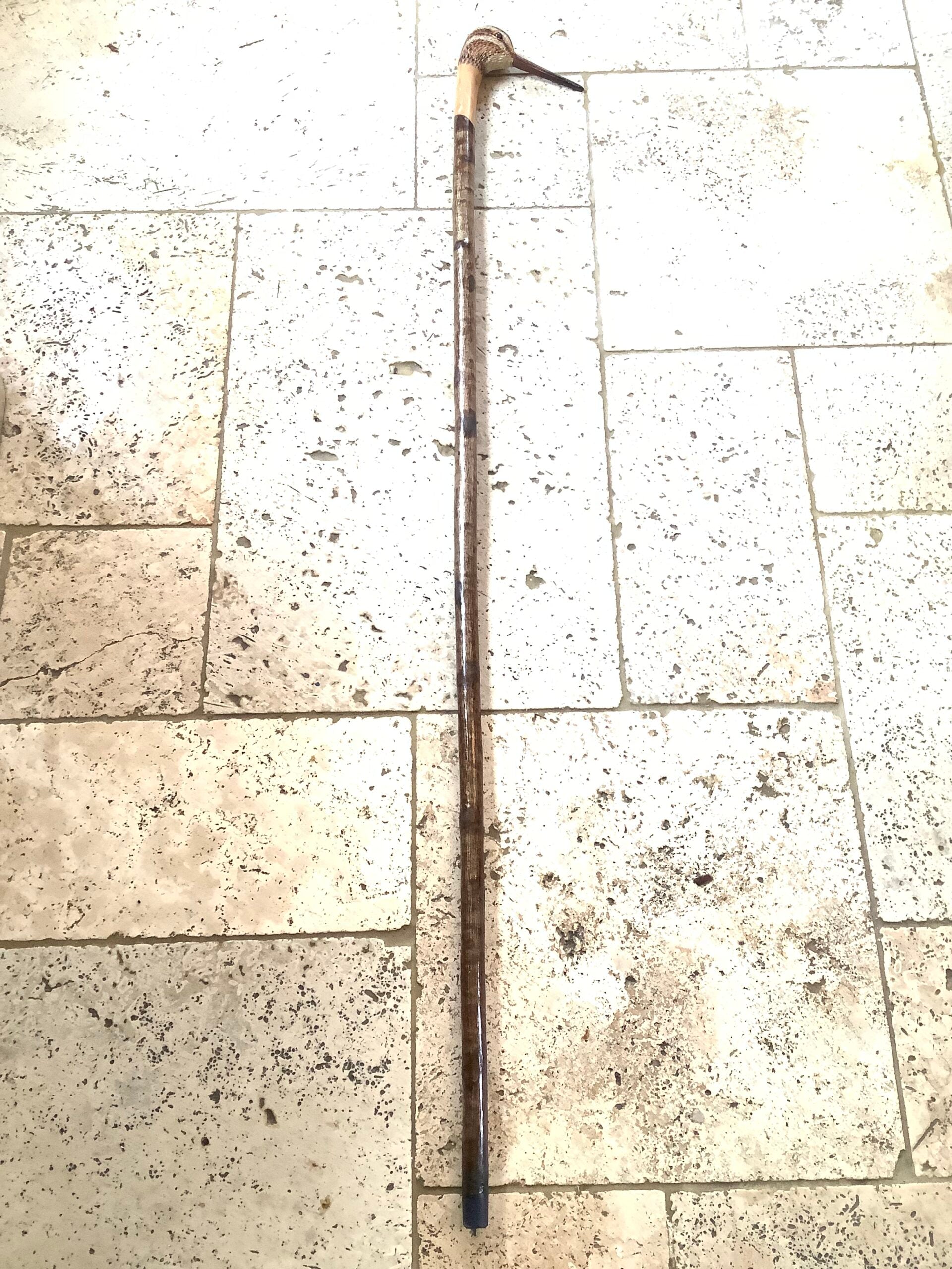 A Stunning Ian Taylor Hand Carved Painted SNIPE walking Stick, MAKER TO THE QUEEN