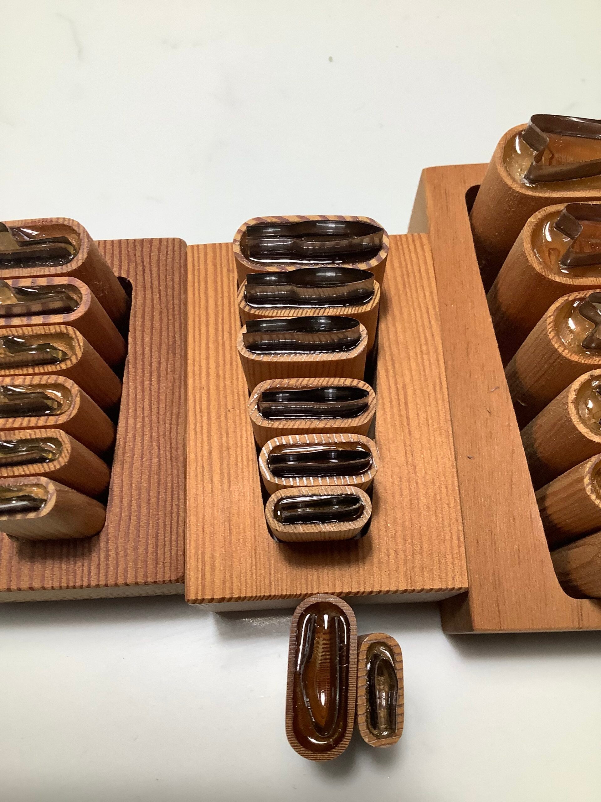 Fly tyers Wing cutting sets, all sizes with Wood block holders.