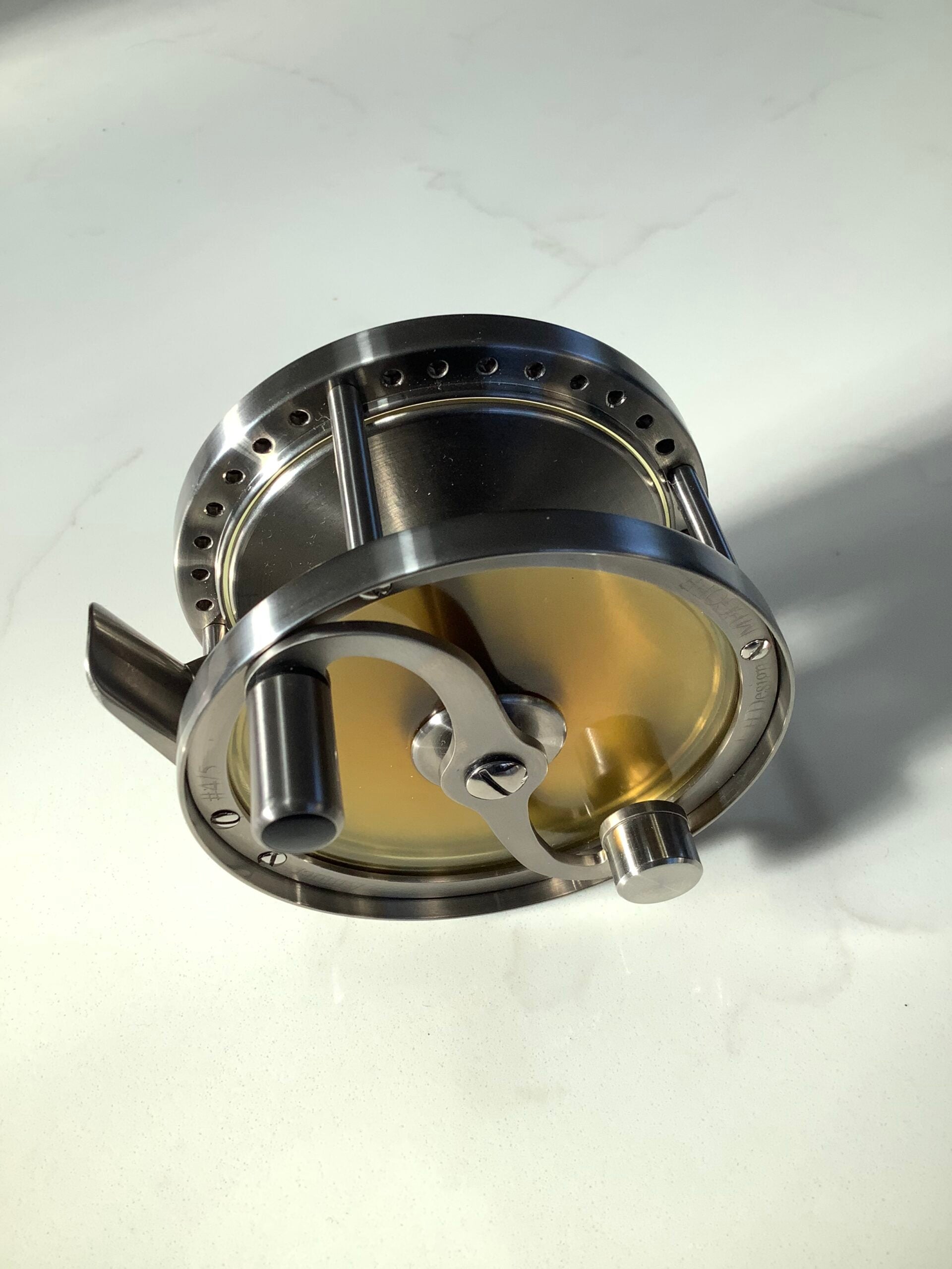 Scarce L.H.DESIGN Titanium Five Pillar AMBER TROUT Fly Reel