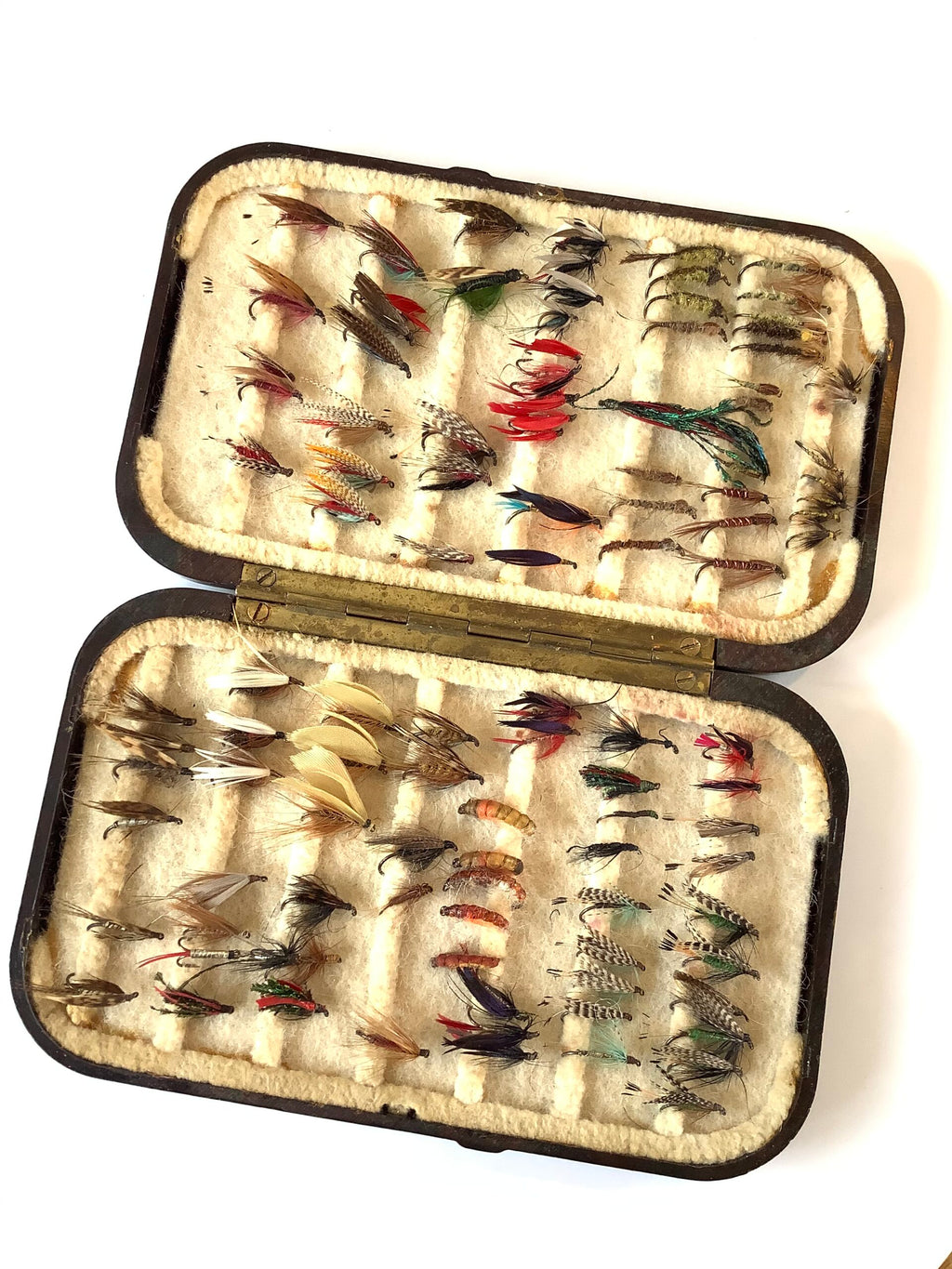 Antique Hardy Bros Neroda Fly Box with a good selection of flies