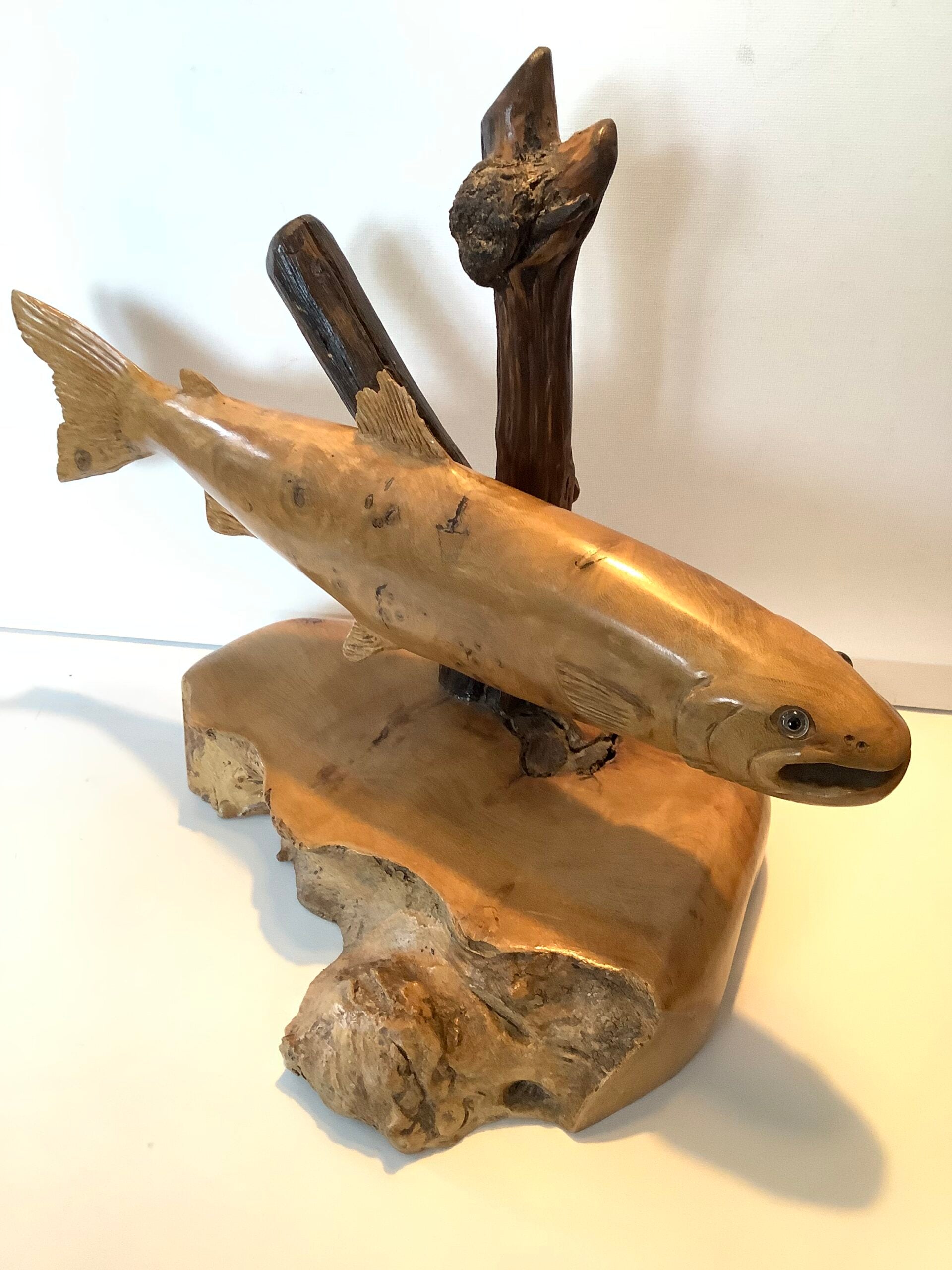 Hand Carved full size Whole Brown Trout from Burr Wood