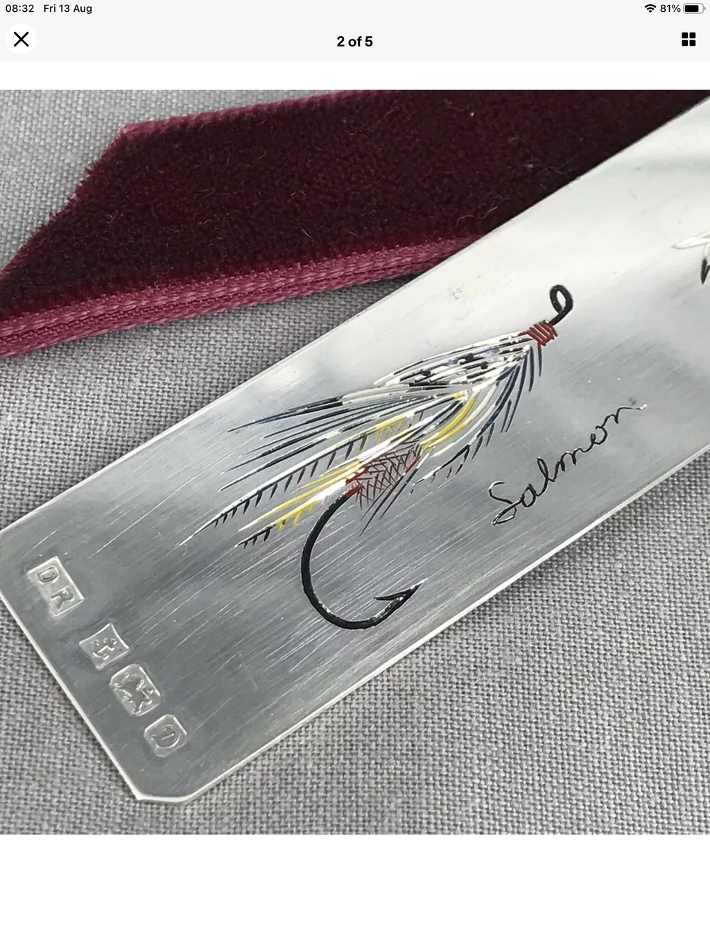 Vintage Silver Salmon Trout Fly Book Mark