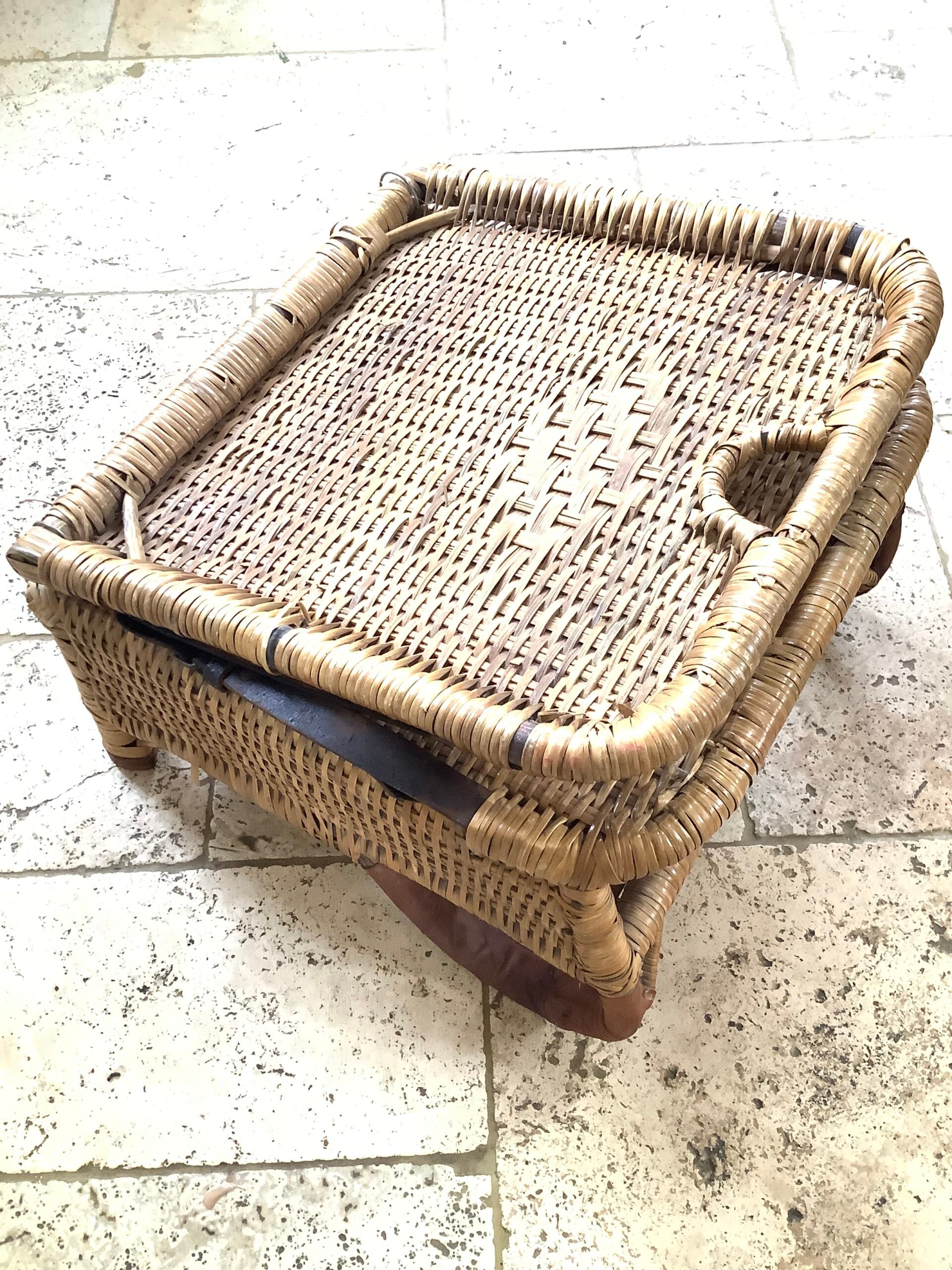 Antique Wicker Leather Folding Portable Outdoor Seat