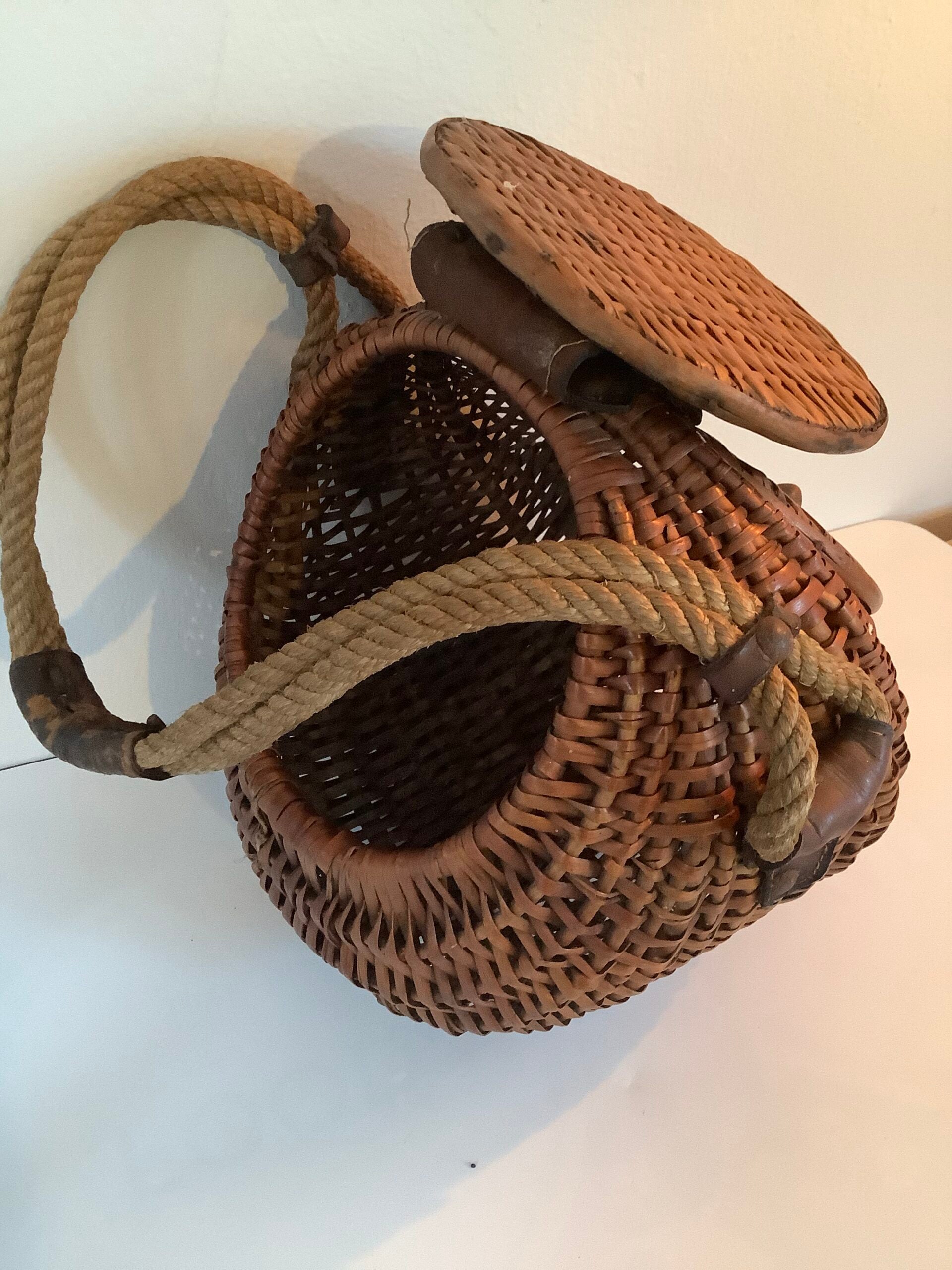 Early Unusual Antique Melon Style Fishing Creel