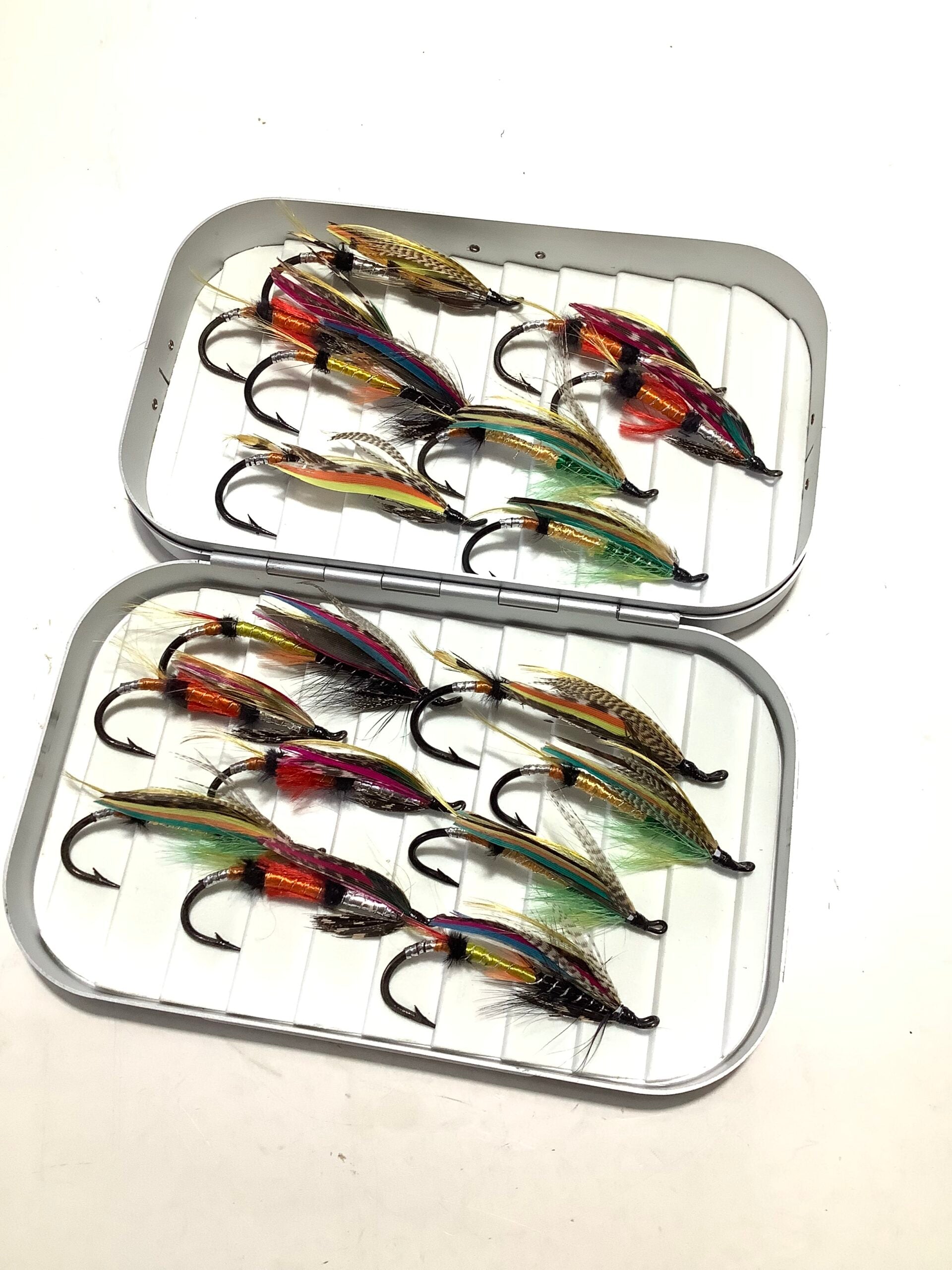 New Salmon Fly Box with large dressed unused Salmon flies