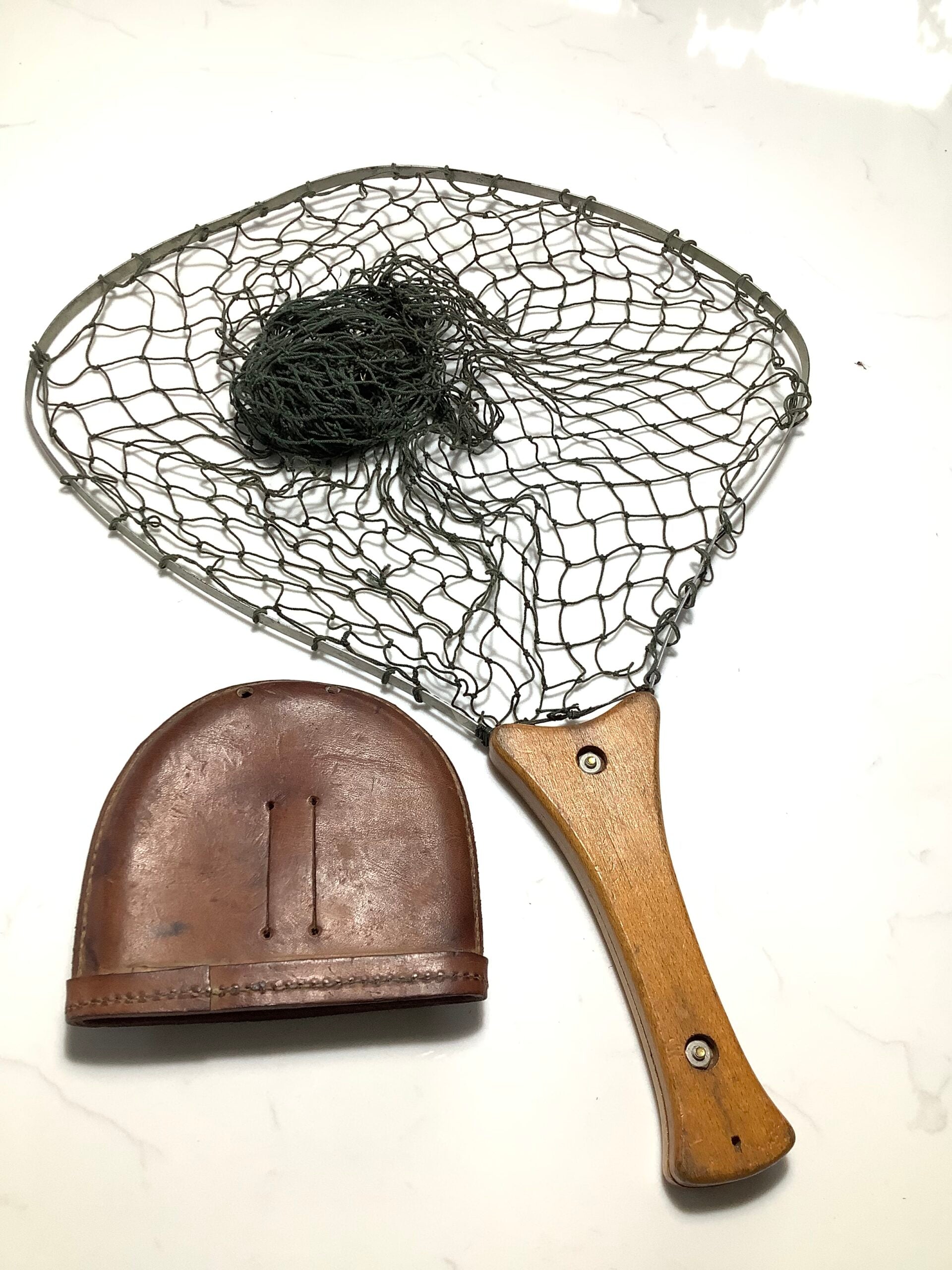 Compact Trout Fishers Net with Leather Carry case