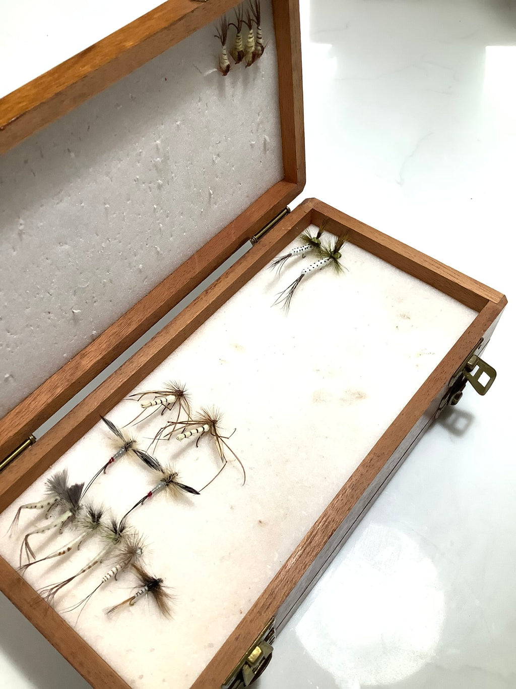 Double Compartment Richard Wheatley Mahogany Fly Box with a good selections of J:Son Flies