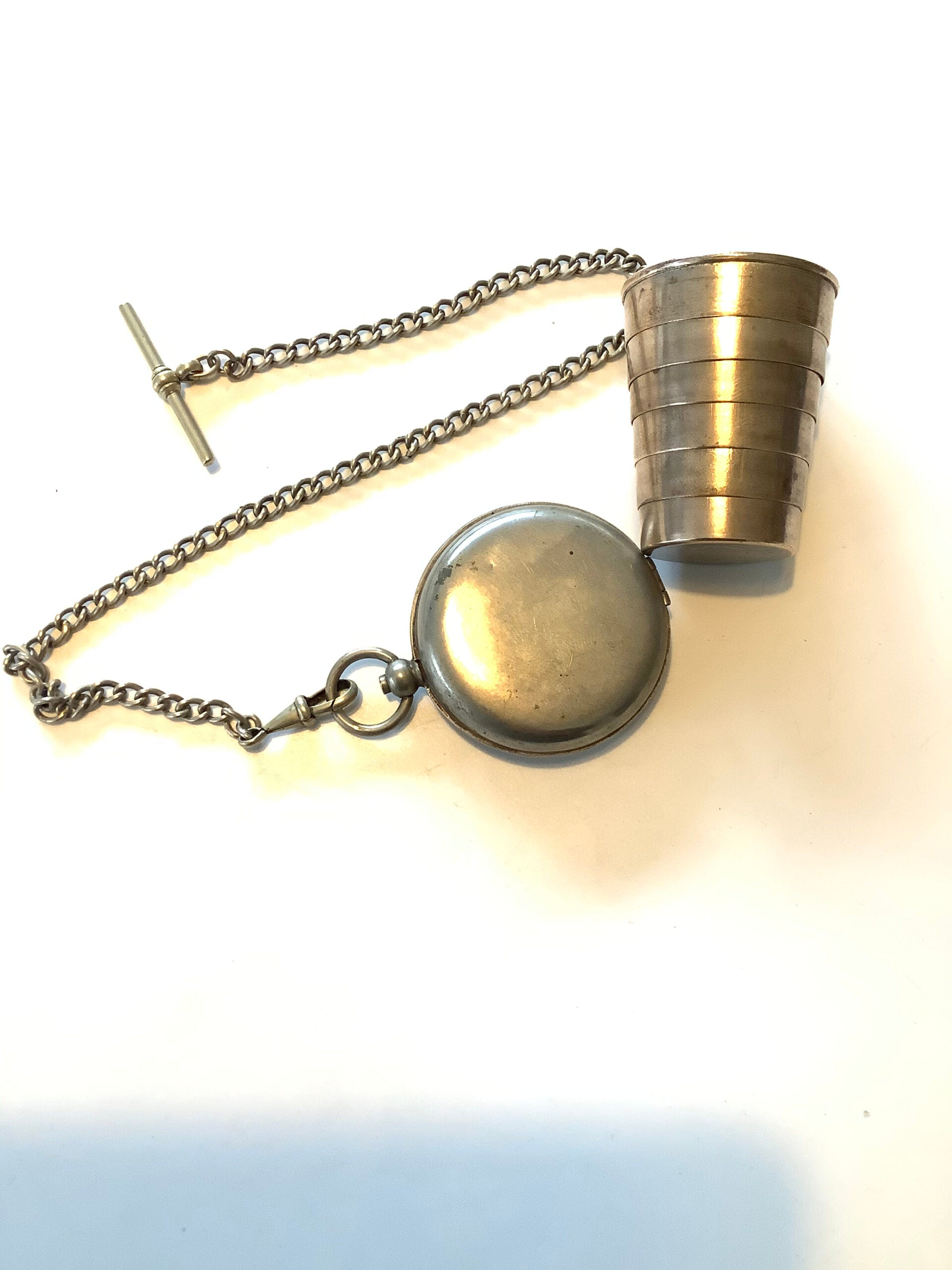 Antique Collapsible Dram cup with Pocket watch holder Chain