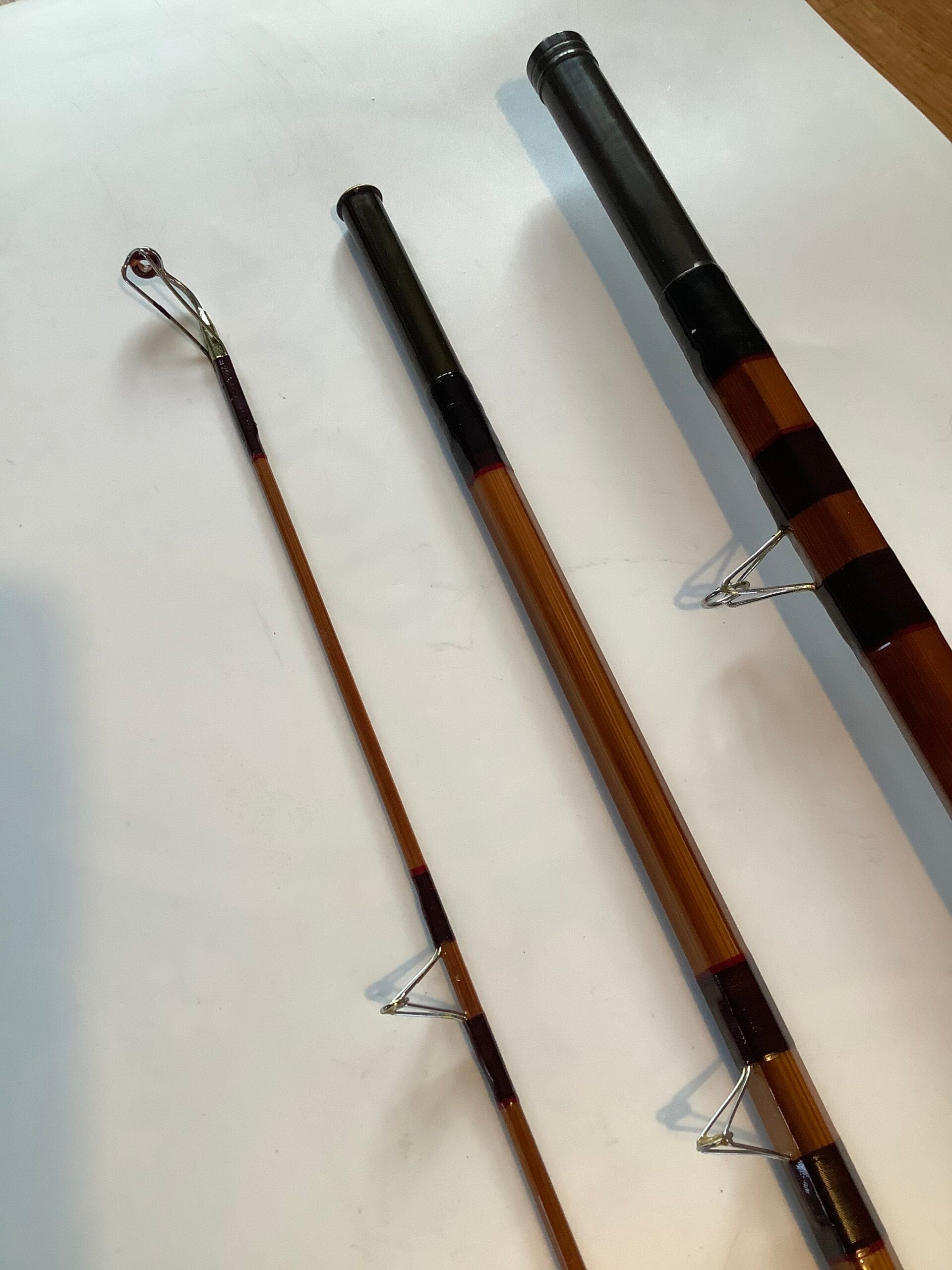 Rare Cadno hand built cane “ L D Trotting” rod 13ft 3” a three piece superb quality, beautiful dark tempered cane