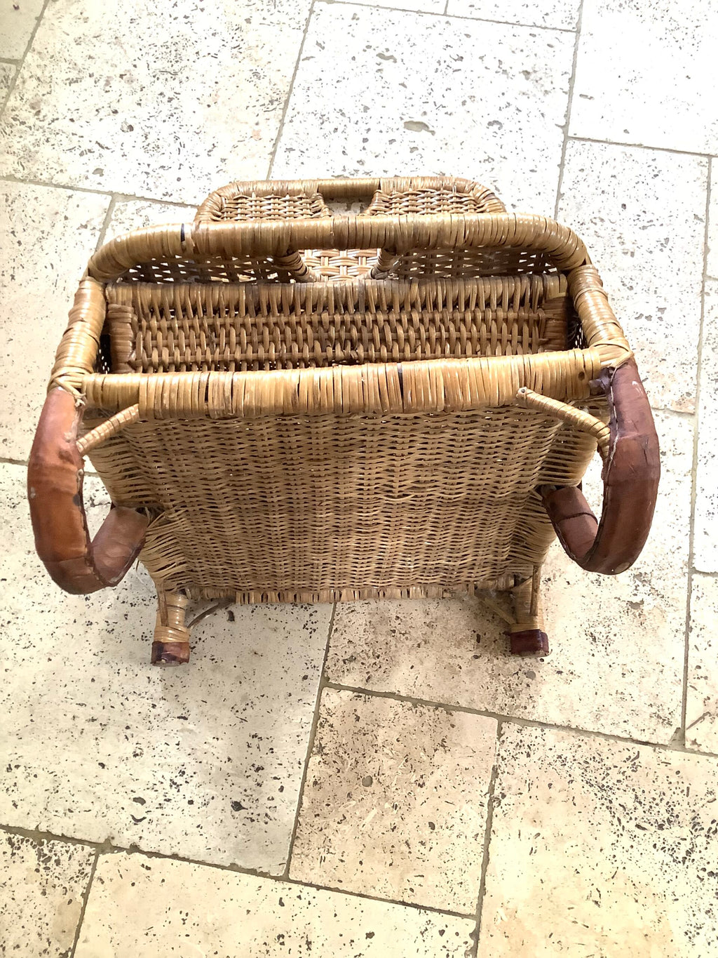 Antique Wicker Leather Folding Portable Outdoor Seat