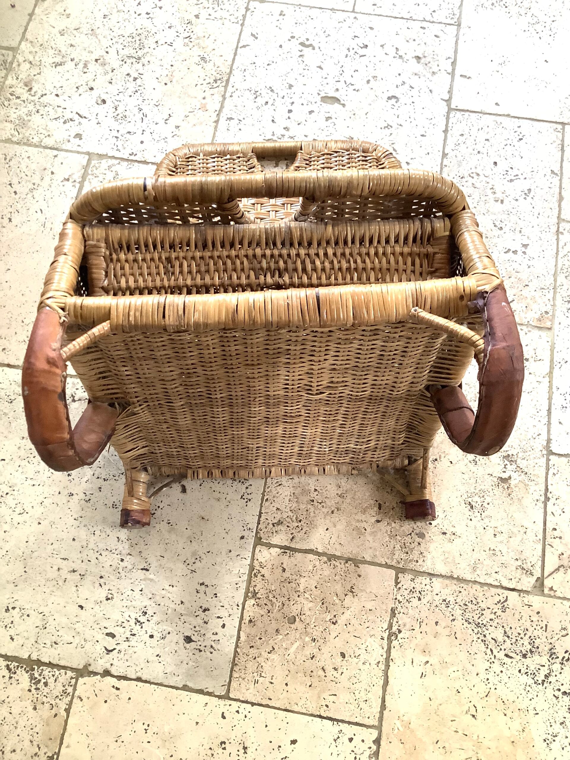 Antique Wicker Leather Folding Portable Outdoor Seat