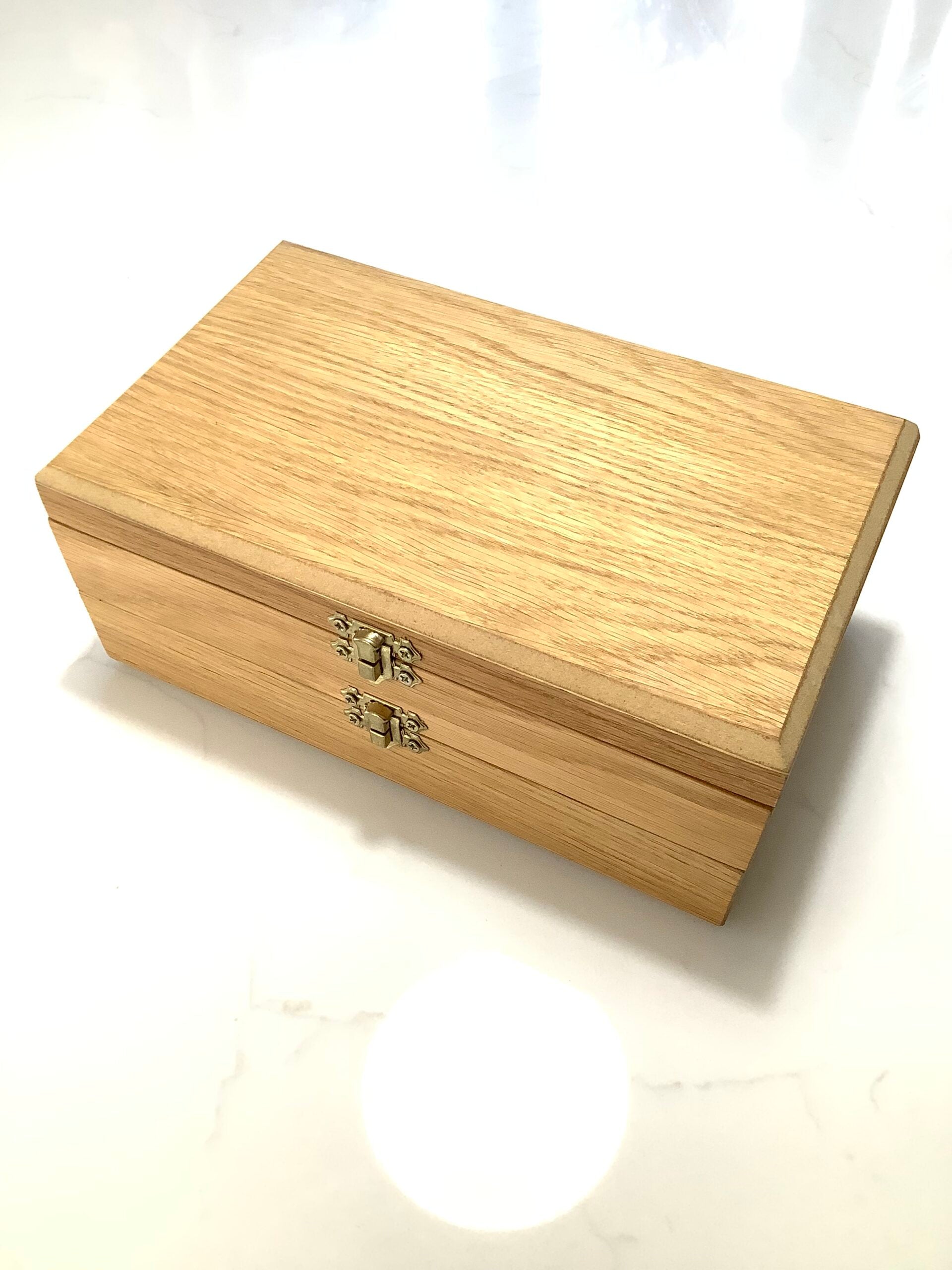 Hand Crafted Solid Oak Float Box with a selection of floats