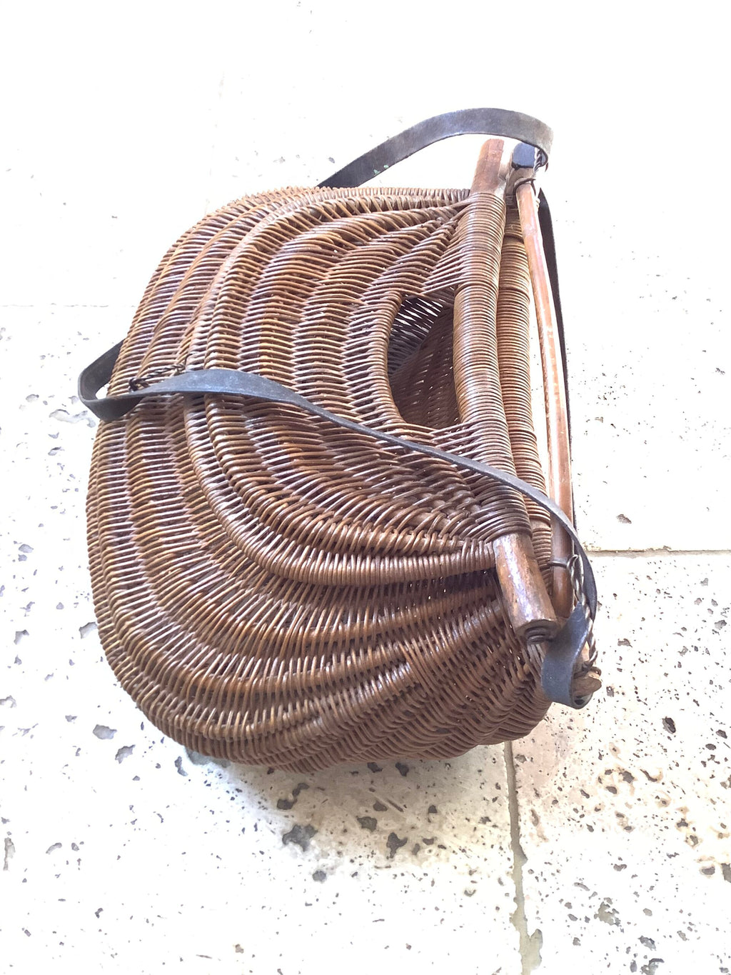 Rare unusual Antique Wicker Fisherman’s Creel
